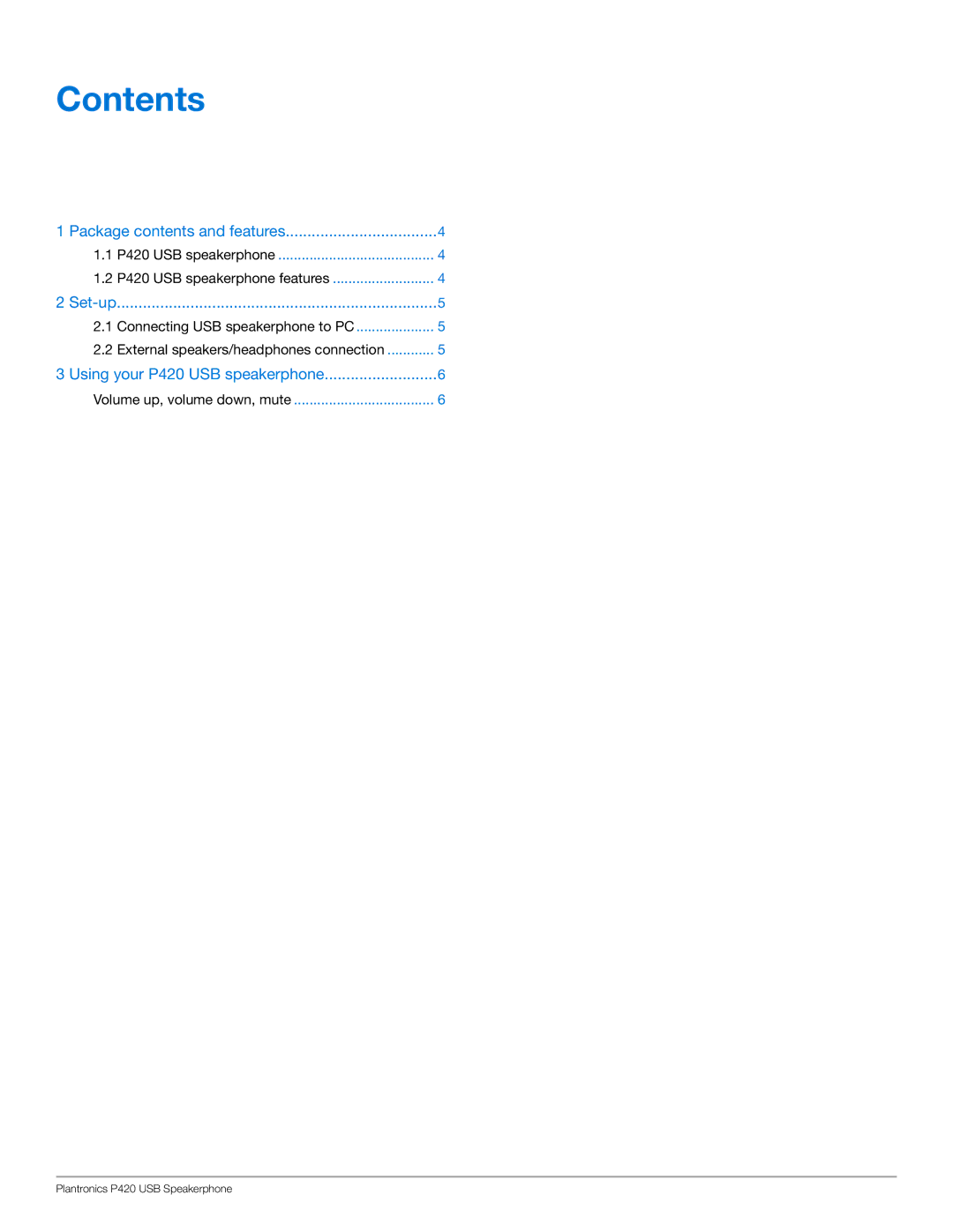 Plantronics P420 manual Contents 