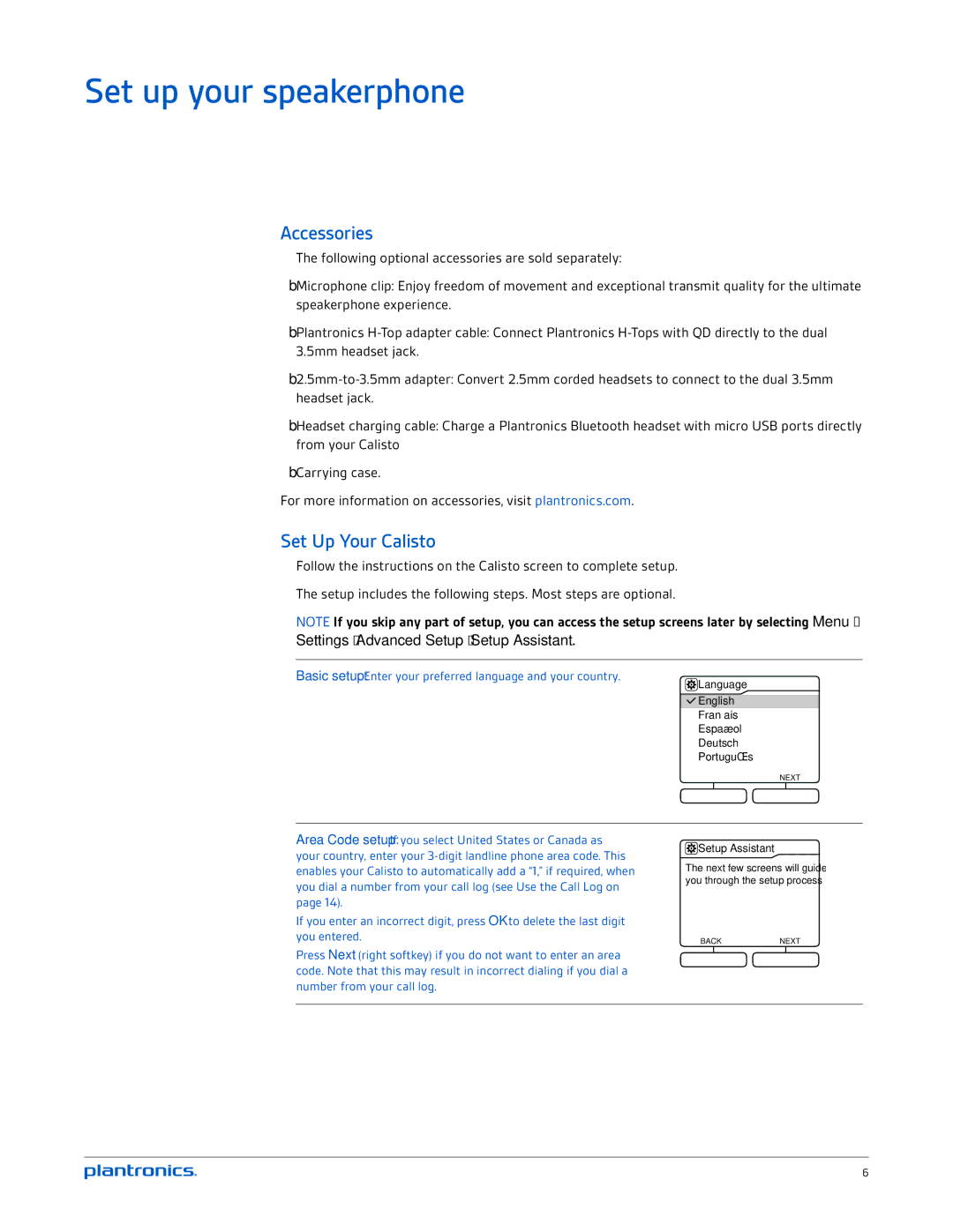 Plantronics P835-M, P830-M, P825-M, P820-M manual Set up your speakerphone, Settings Advanced Setup Setup Assistant 