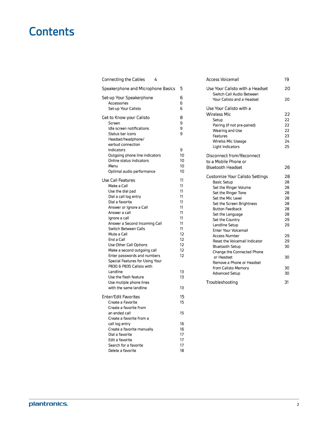 Plantronics P835-M, P830-M, P825-M, P820-M manual Contents 