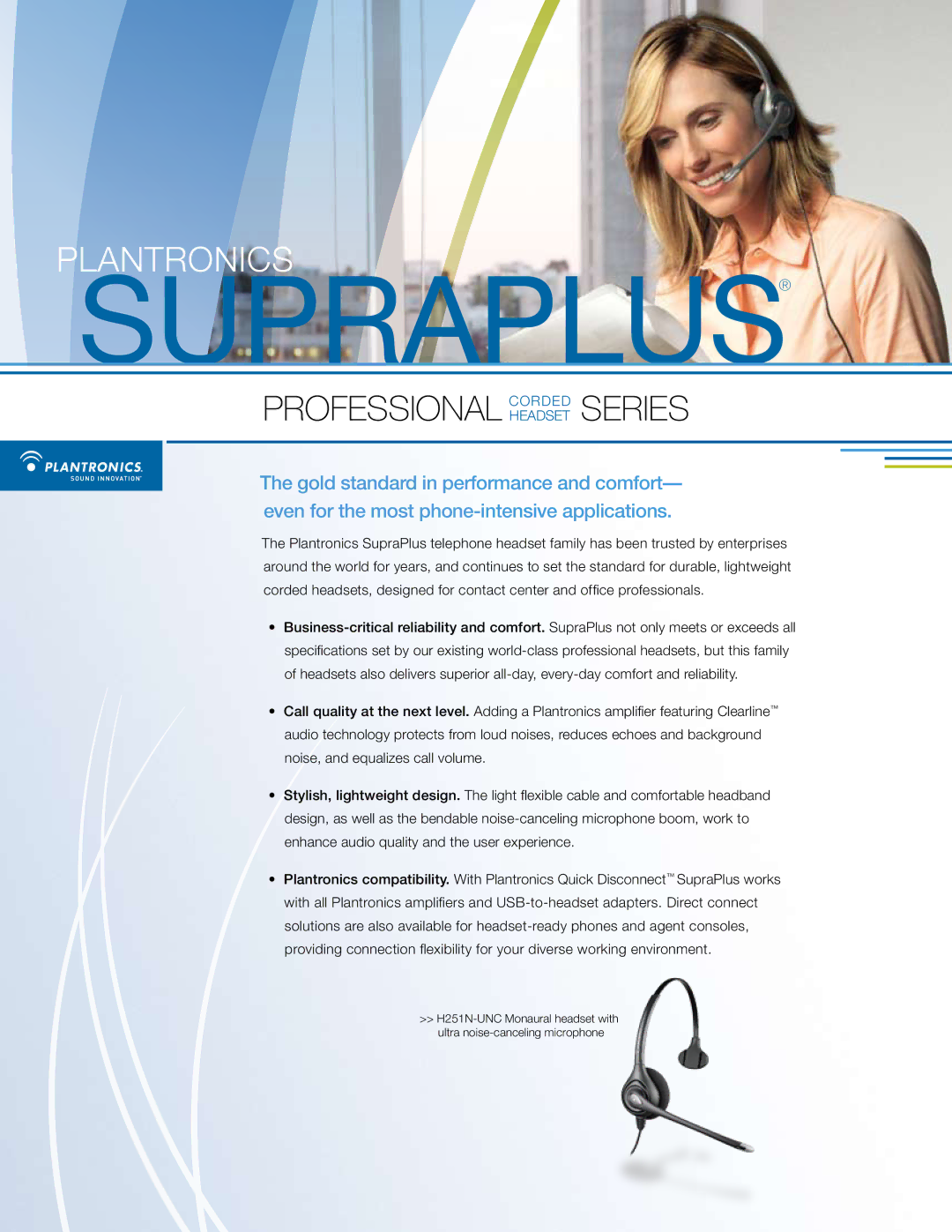 Plantronics PROFESSIONAL SERIES specifications Supraplus, Professional Corded Series 