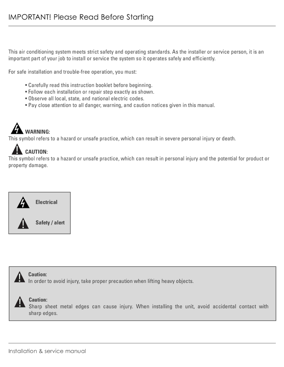 Plantronics R-410A manual IMPORTANT! Please Read Before Starting, Electrical Safety / alert 