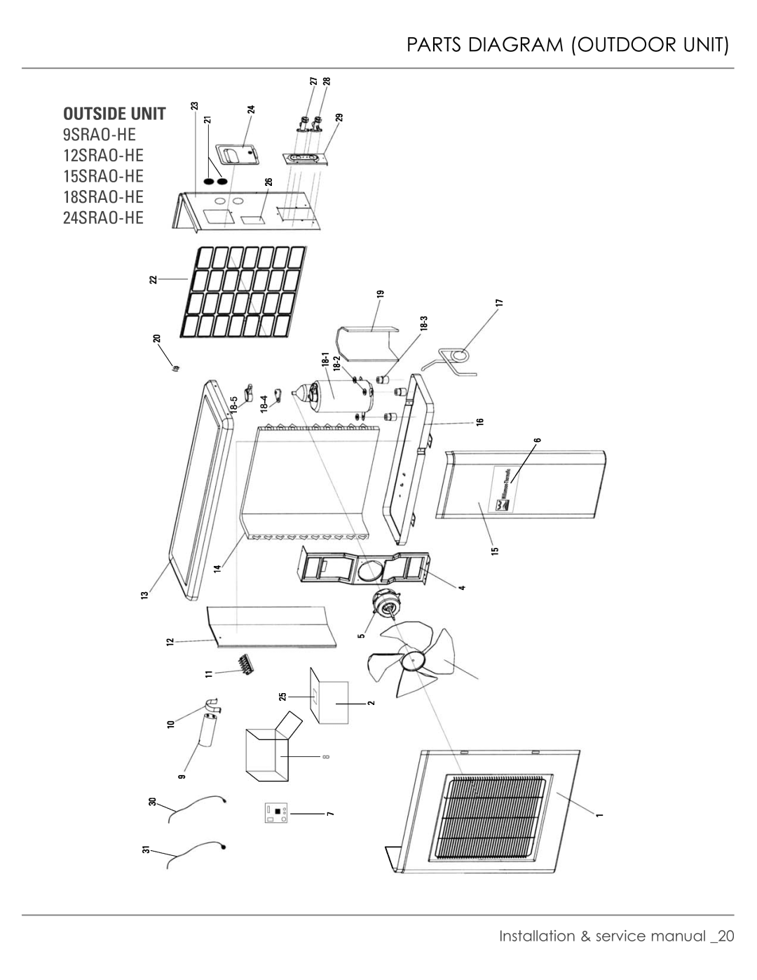 Plantronics R-410A manual Parts Diagram Outdoor Unit 