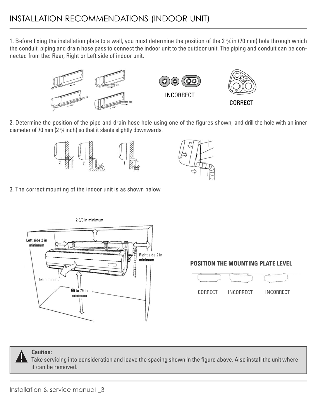 Plantronics R-410A manual Installation Recommendations Indoor Unit, Incorrect Correct 