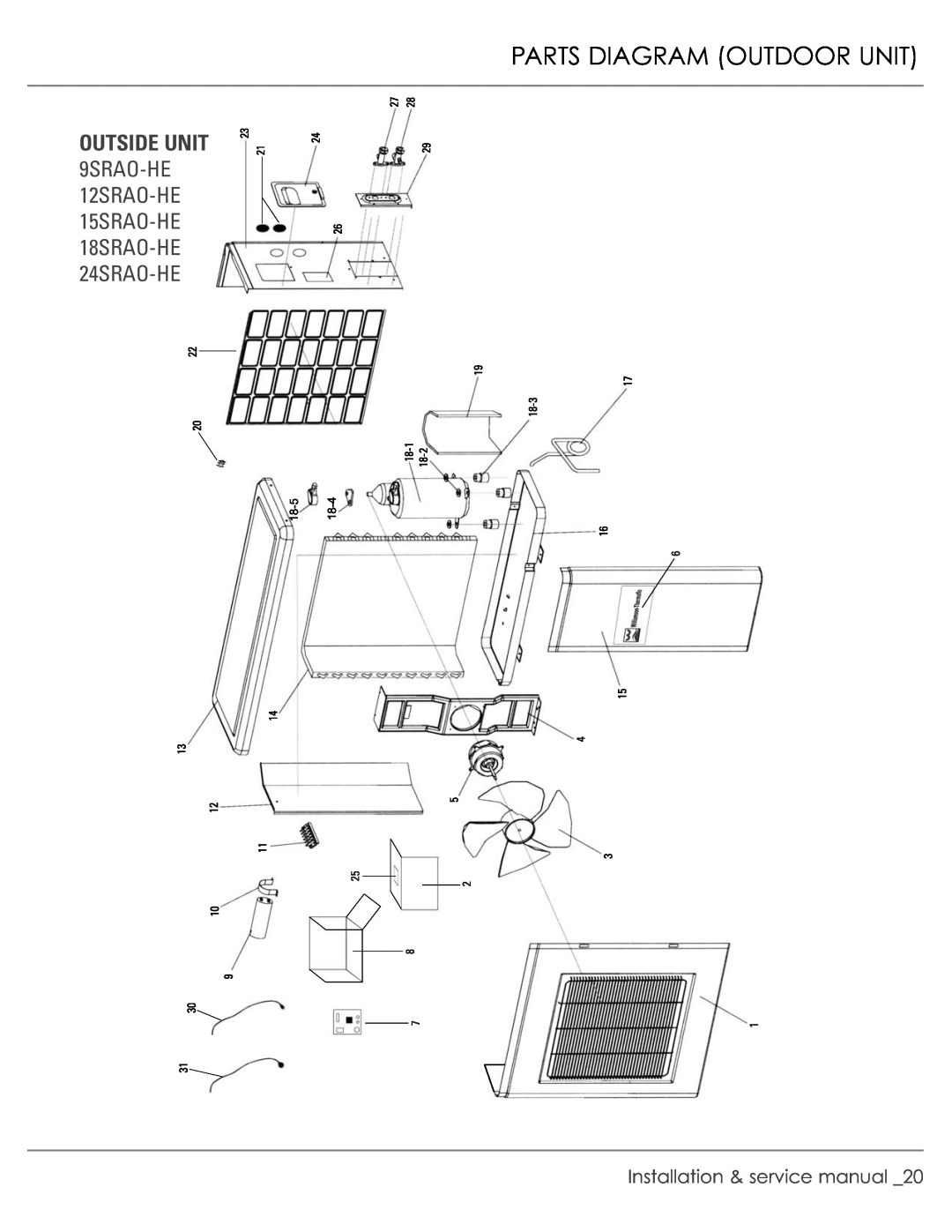 Plantronics R-410A manual Parts Diagram Outdoor Unit 