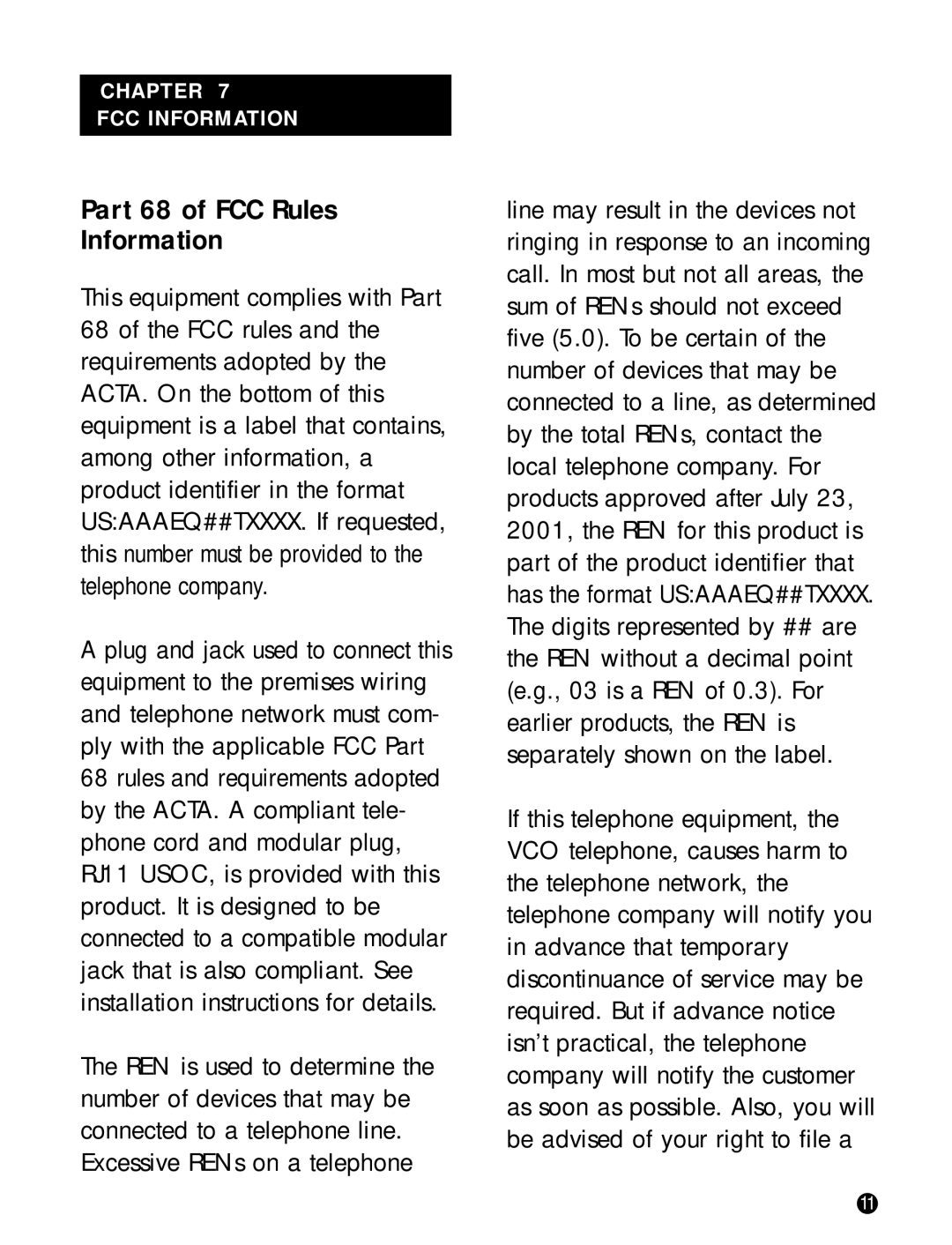 Plantronics T20 operating instructions Part 68 of FCC Rules Information 