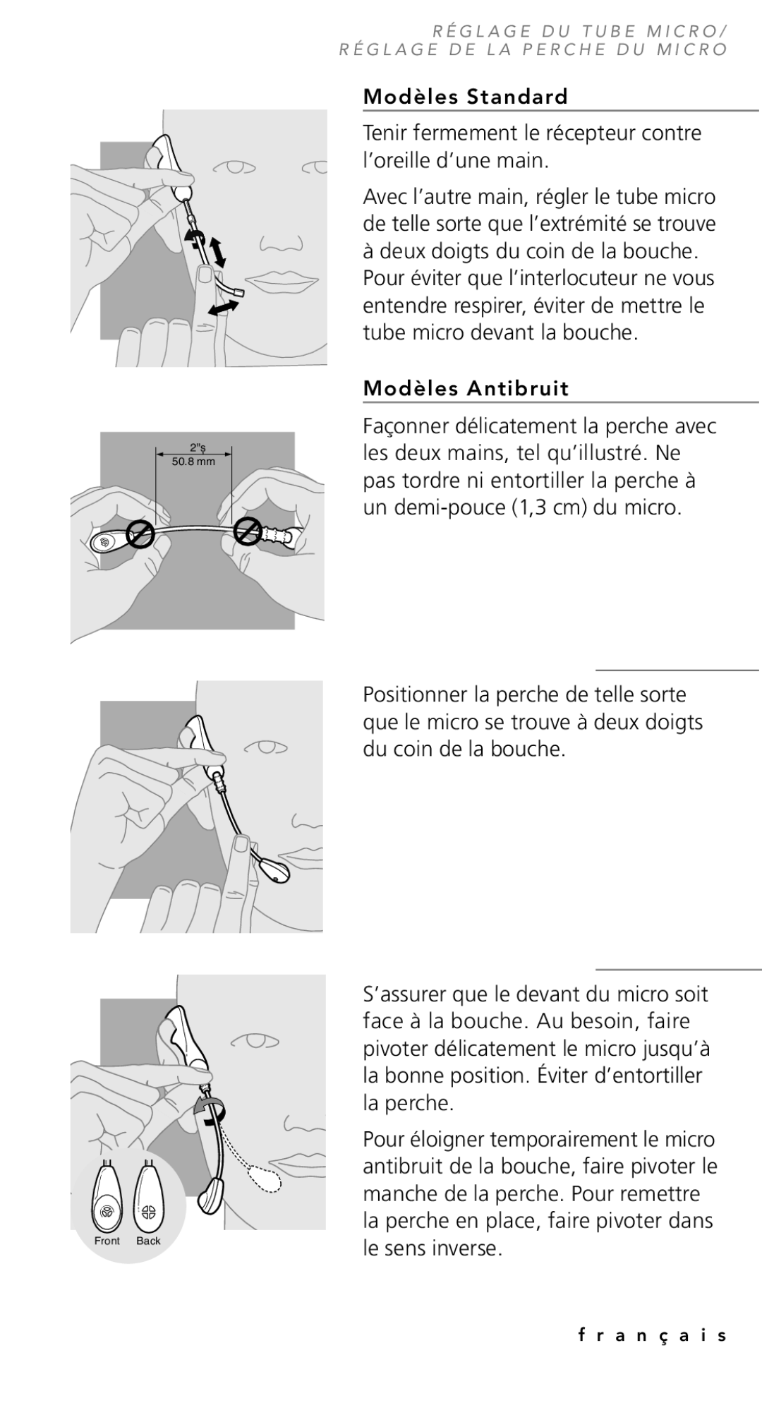 Plantronics TriStar Headset manual Tenir fermement le récepteur contre l’oreille d’une main 