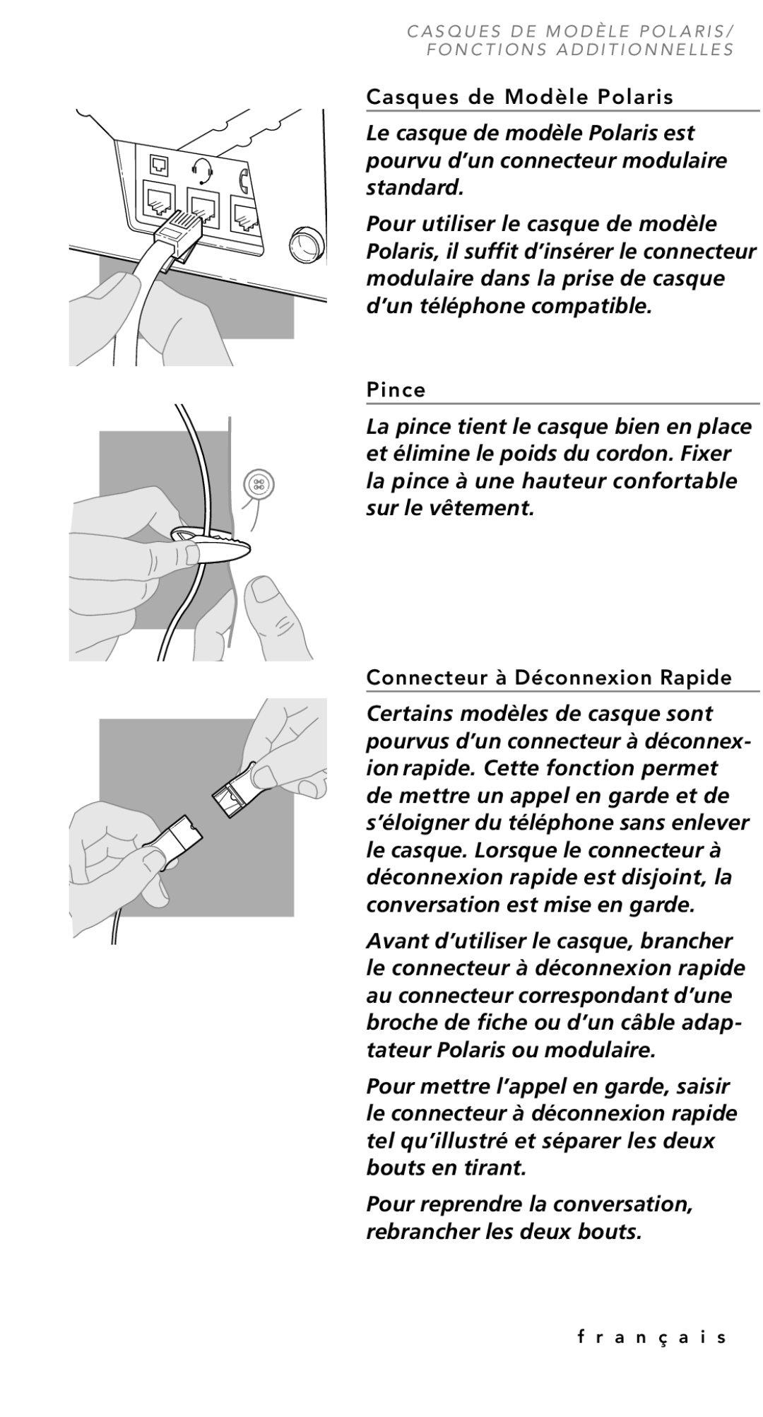 Plantronics TriStar Headset manual Casques de Modèle Polaris 