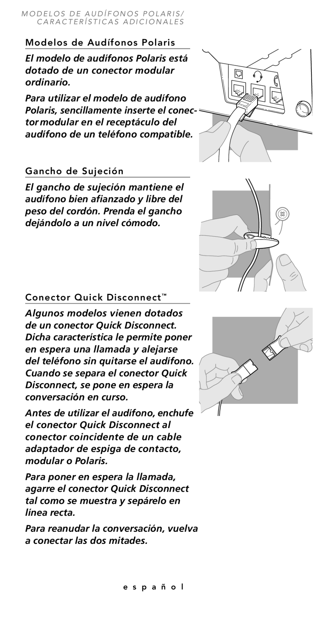 Plantronics TriStar Headset manual Modelos de Audífonos Polaris 