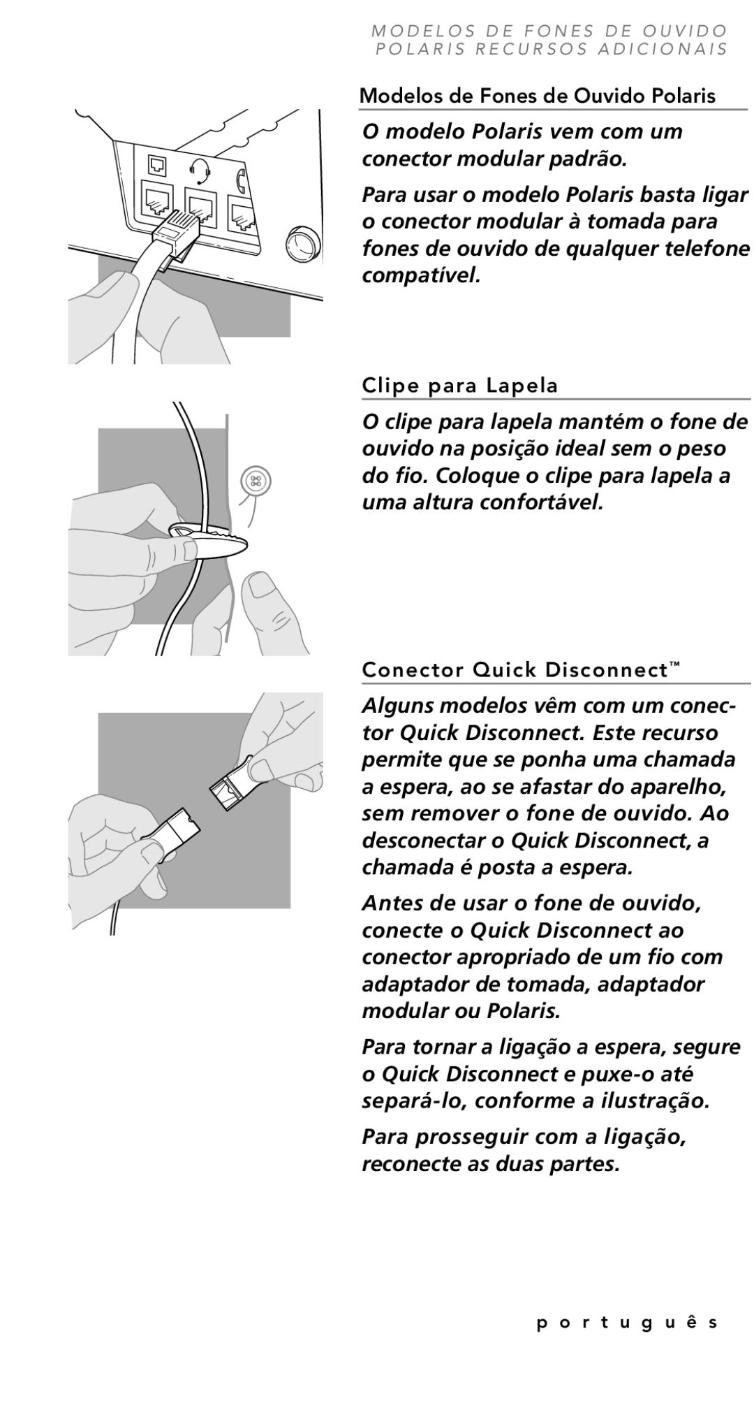 Plantronics TriStar Headset manual Modelos de Fones de Ouvido Polaris 