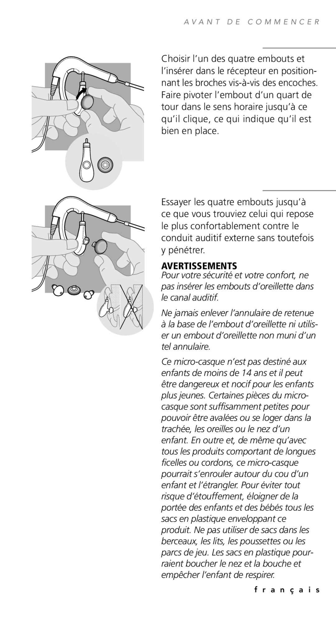 Plantronics TriStar Headset manual Avertissements 