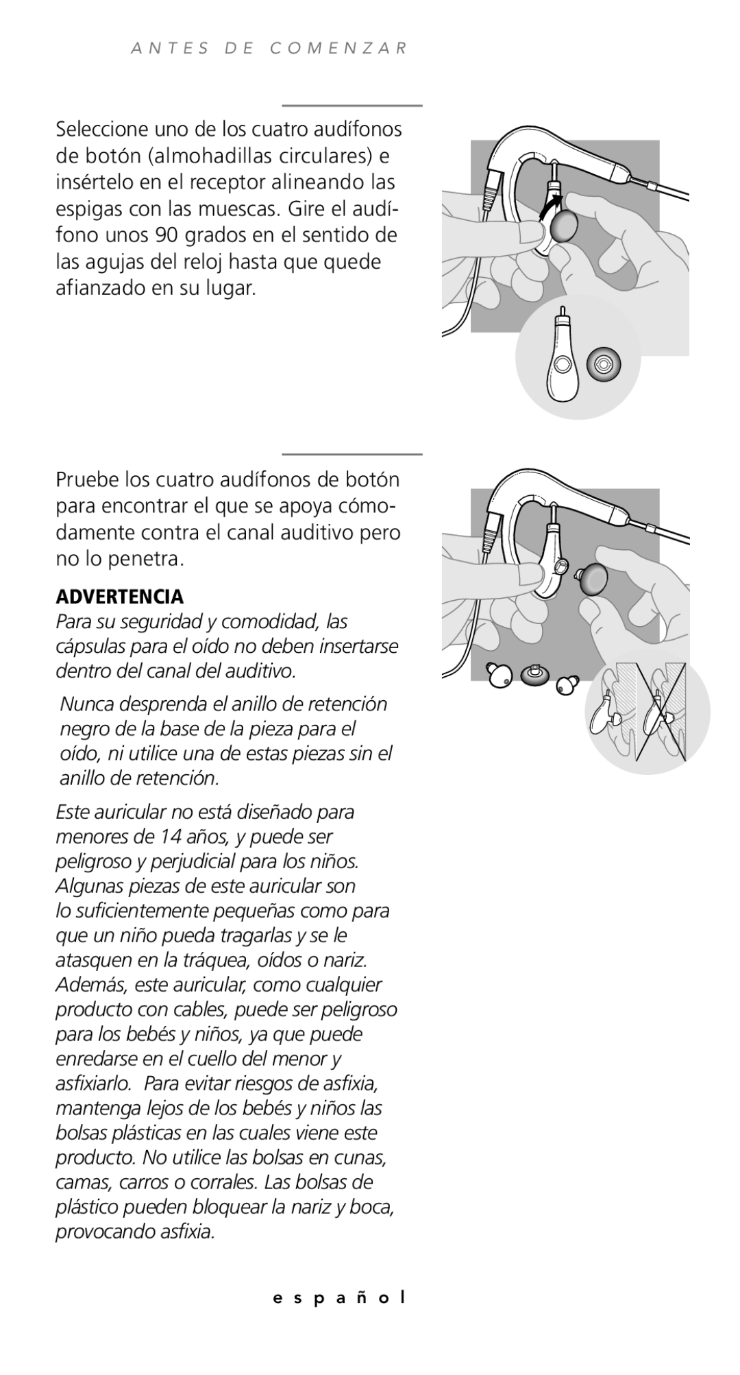 Plantronics TriStar Headset manual Advertencia 