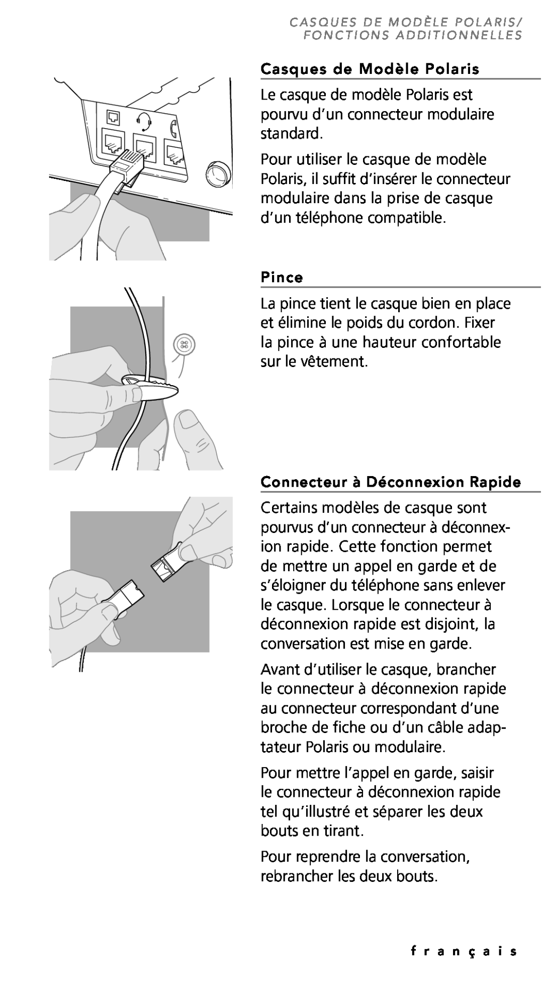 Plantronics TriStar Headset manual Casques de Modèle Polaris 