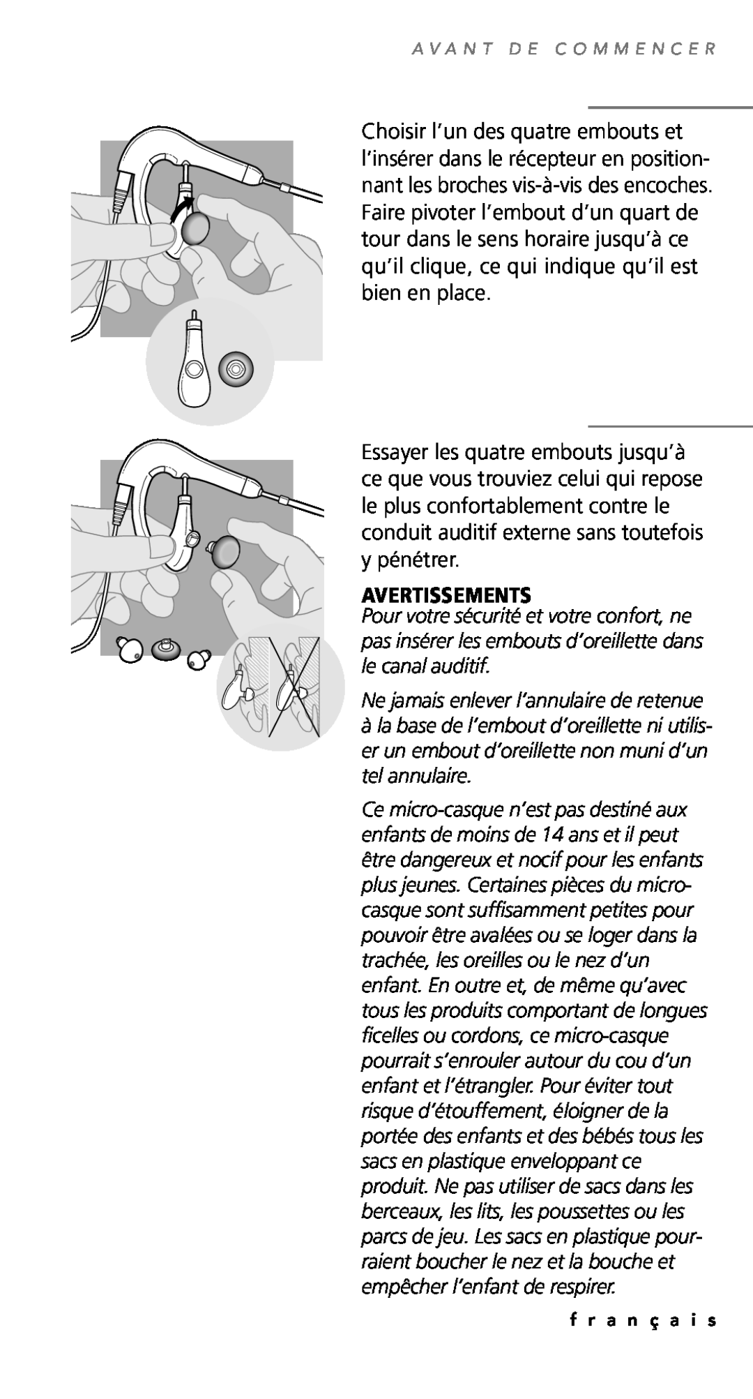 Plantronics TriStar Headset manual Avertissements 