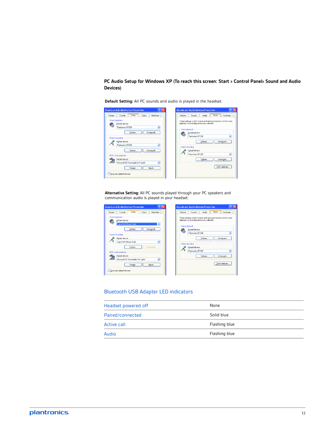 Plantronics UC v2 manual Bluetooth USB Adapter LED indicators 