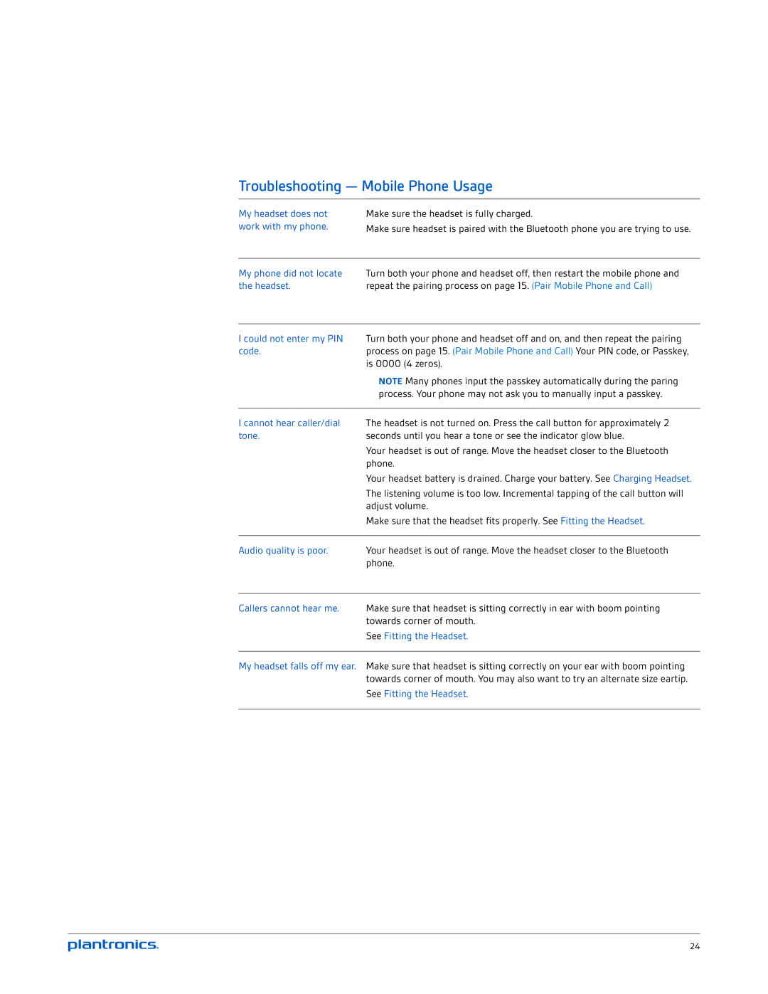 Plantronics UC v2 manual Troubleshooting Mobile Phone Usage, My phone did not locate the headset 