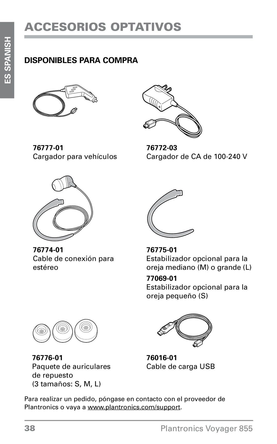 Plantronics VOYAGER855 manual Accesorios optativos, Disponibles para compra 