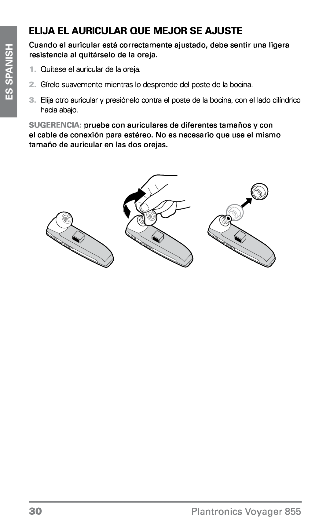Plantronics VOYAGER855 manual Elija el auricular que mejor se ajuste, ES Spanish, Plantronics Voyager 