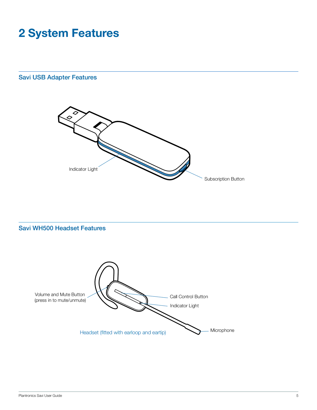 Plantronics W440-M manual System Features, Savi WH500 Headset Features 