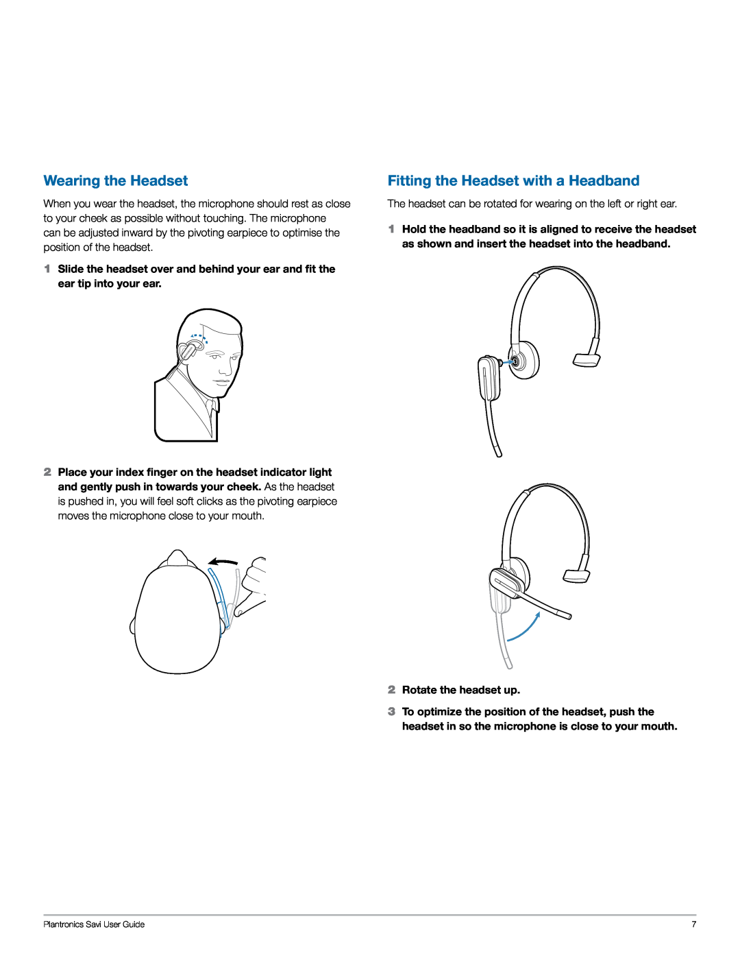Plantronics W440-M manual Wearing the Headset, Fitting the Headset with a Headband 