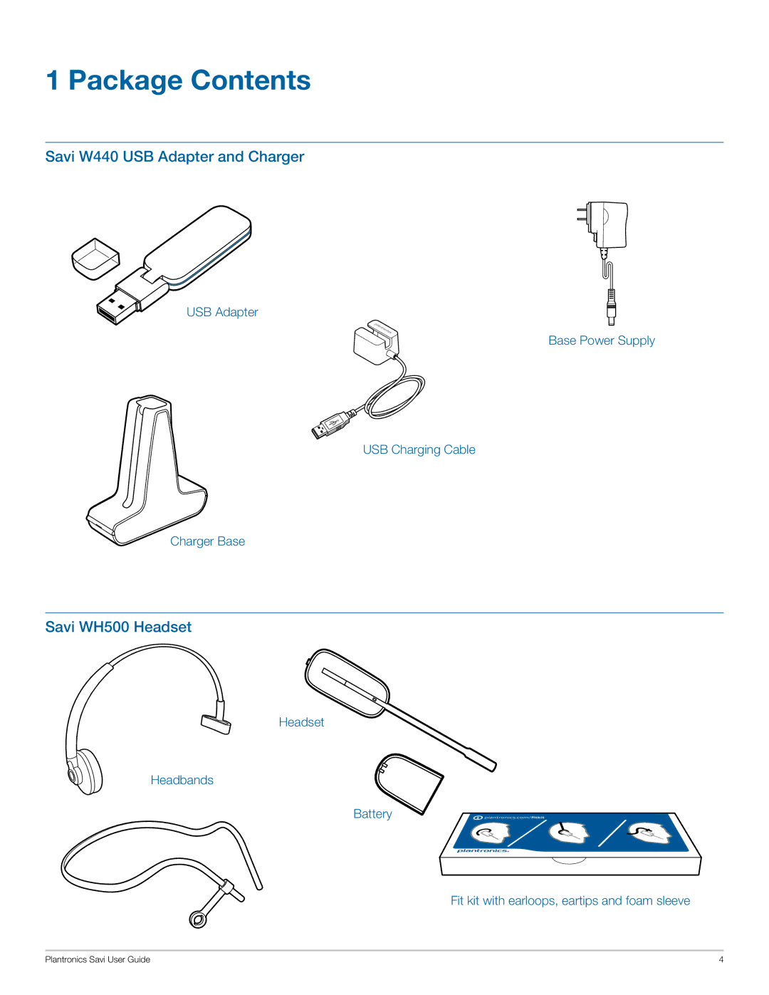 Plantronics W440 manual Package Contents 