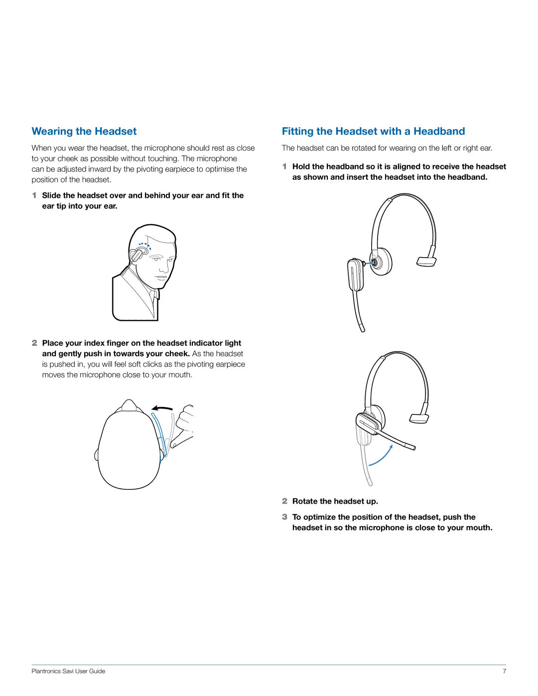 Plantronics W440 manual Wearing the Headset, Fitting the Headset with a Headband 