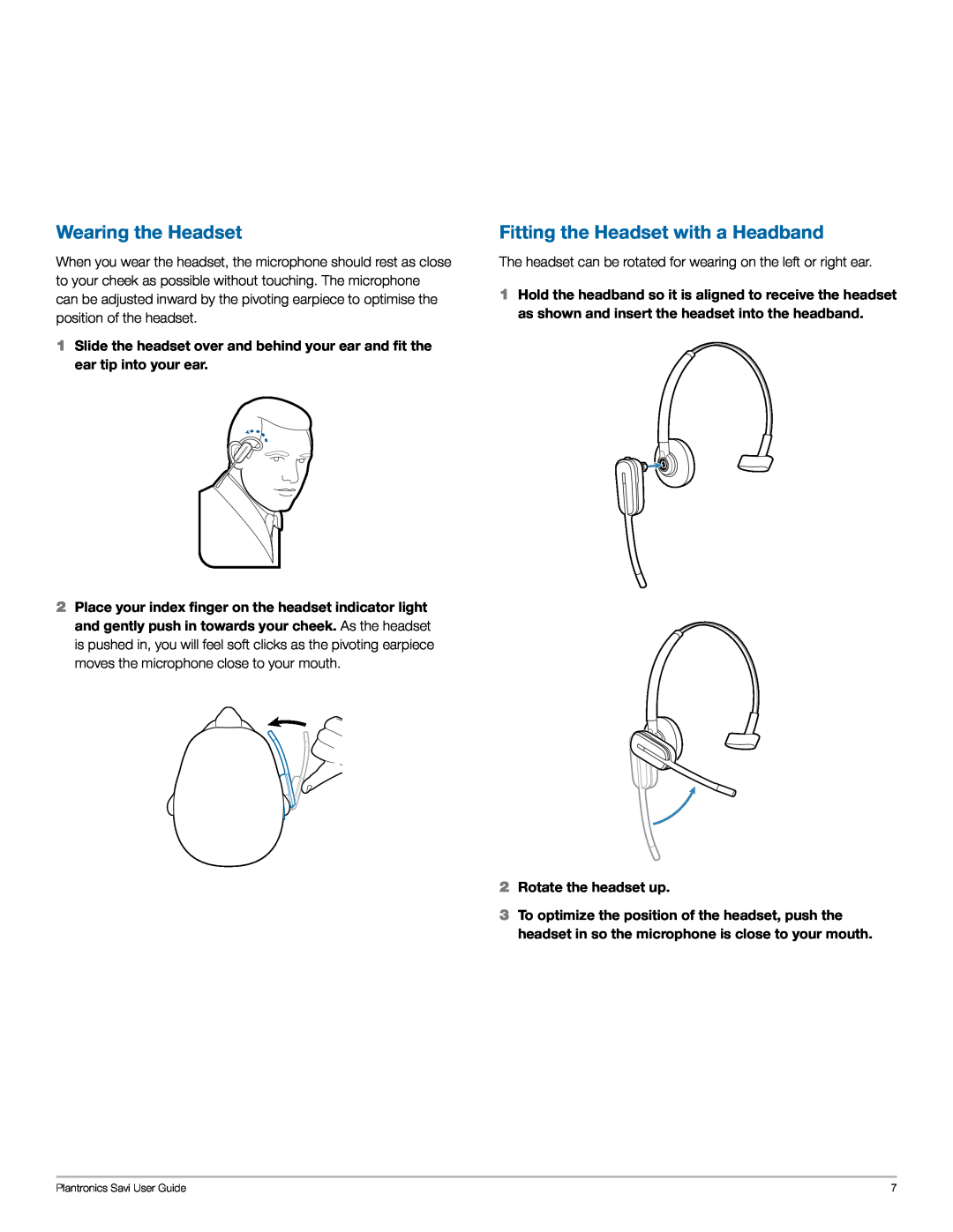 Plantronics W440 manual Wearing the Headset, Fitting the Headset with a Headband 