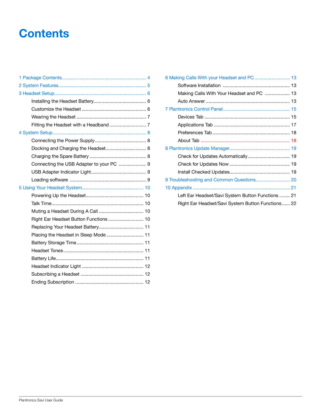 Plantronics W445-M manual Contents 