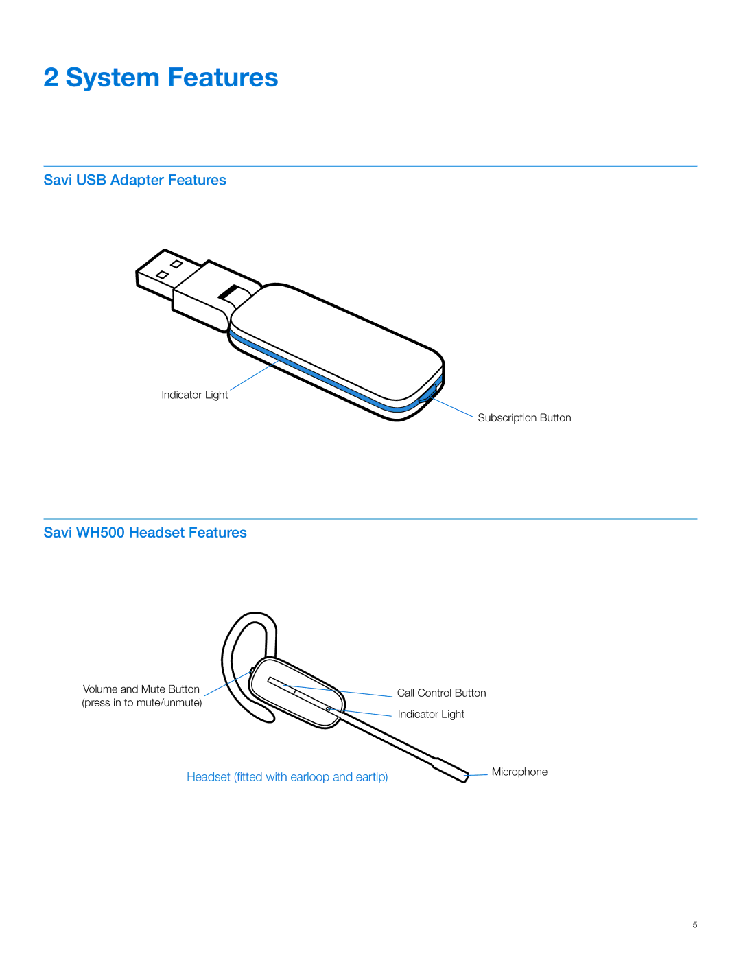 Plantronics W445-M manual System Features, Savi WH500 Headset Features 