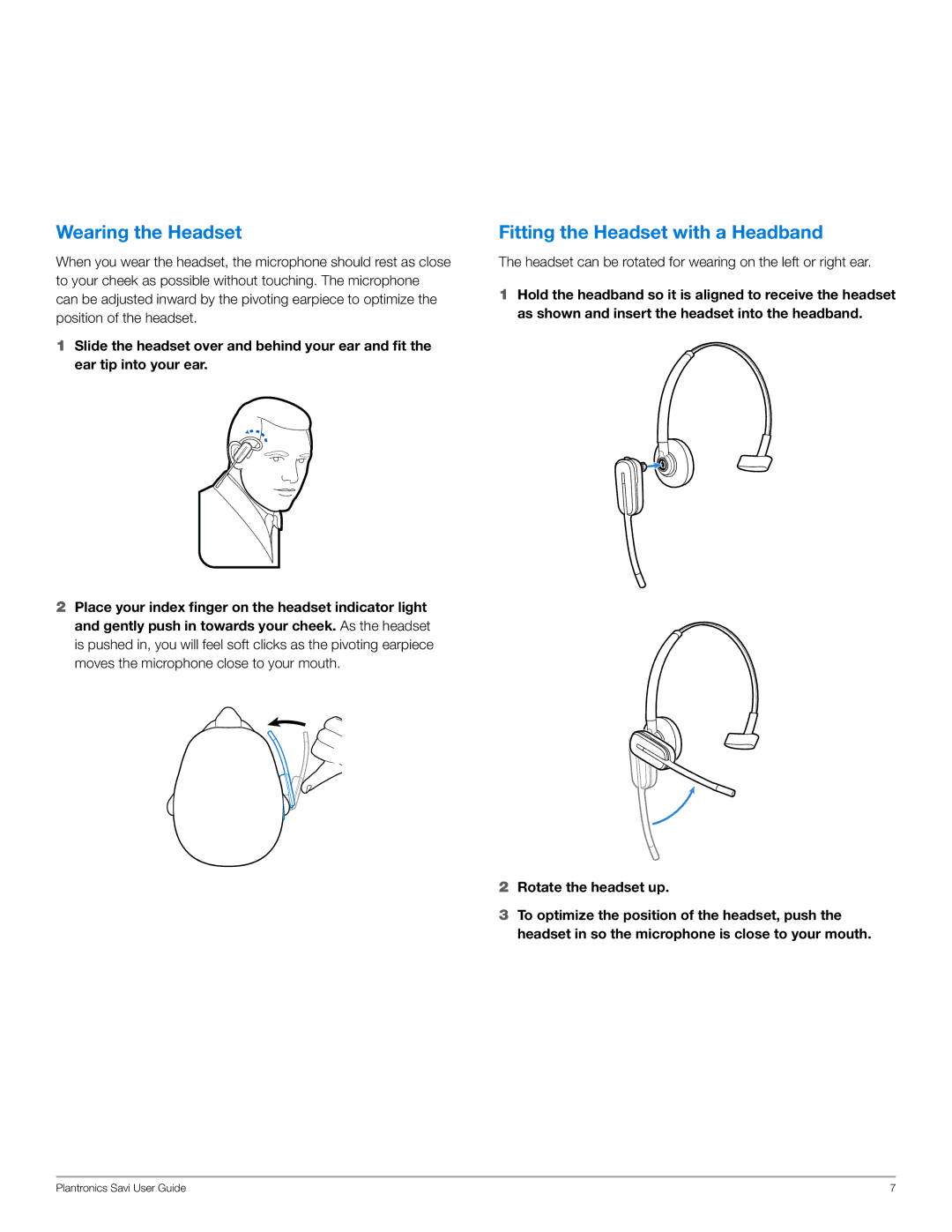 Plantronics W445-M manual Wearing the Headset, Fitting the Headset with a Headband 