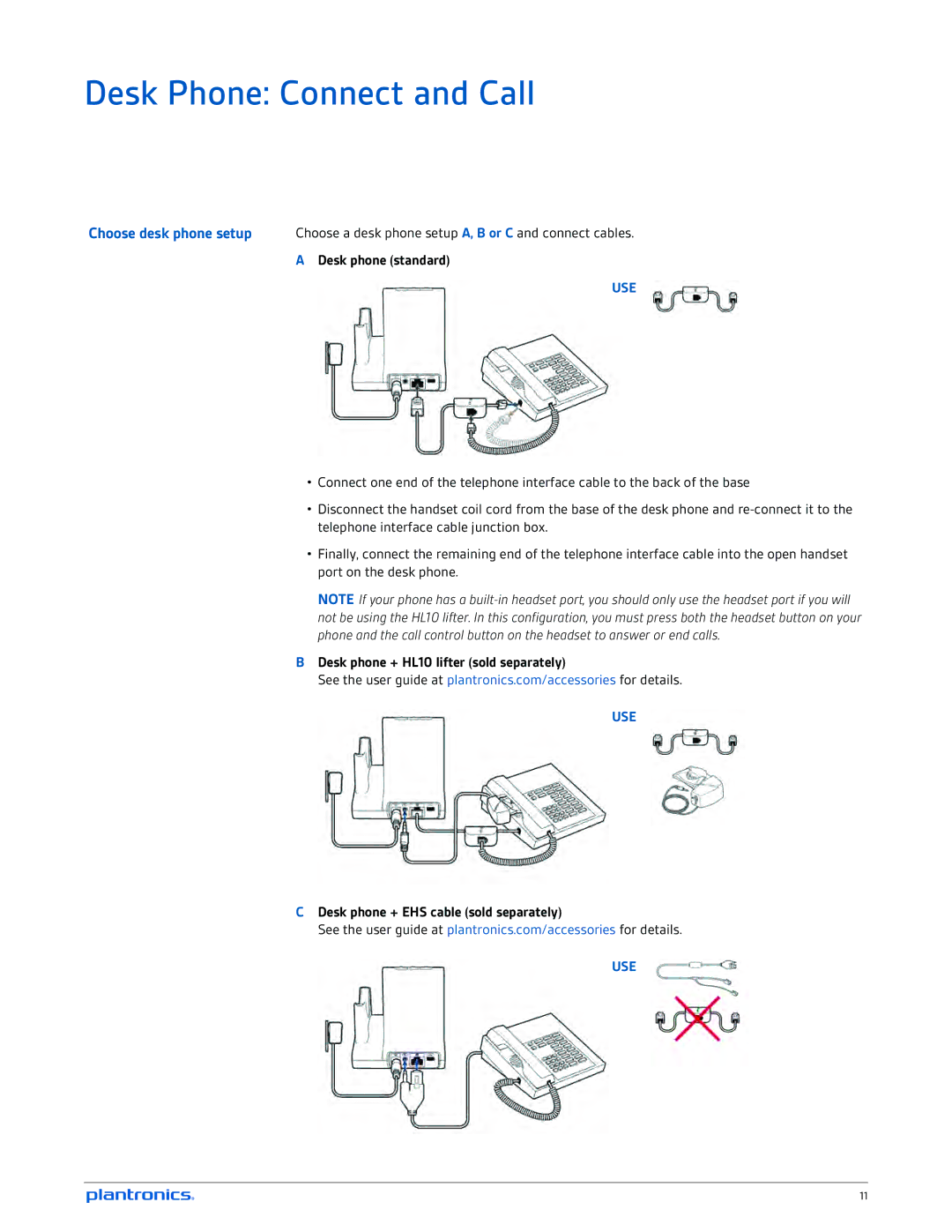 Plantronics W720A-M, W710A-M Desk Phone Connect and Call, Desk phone standard, Desk phone + HL10 lifter sold separately 