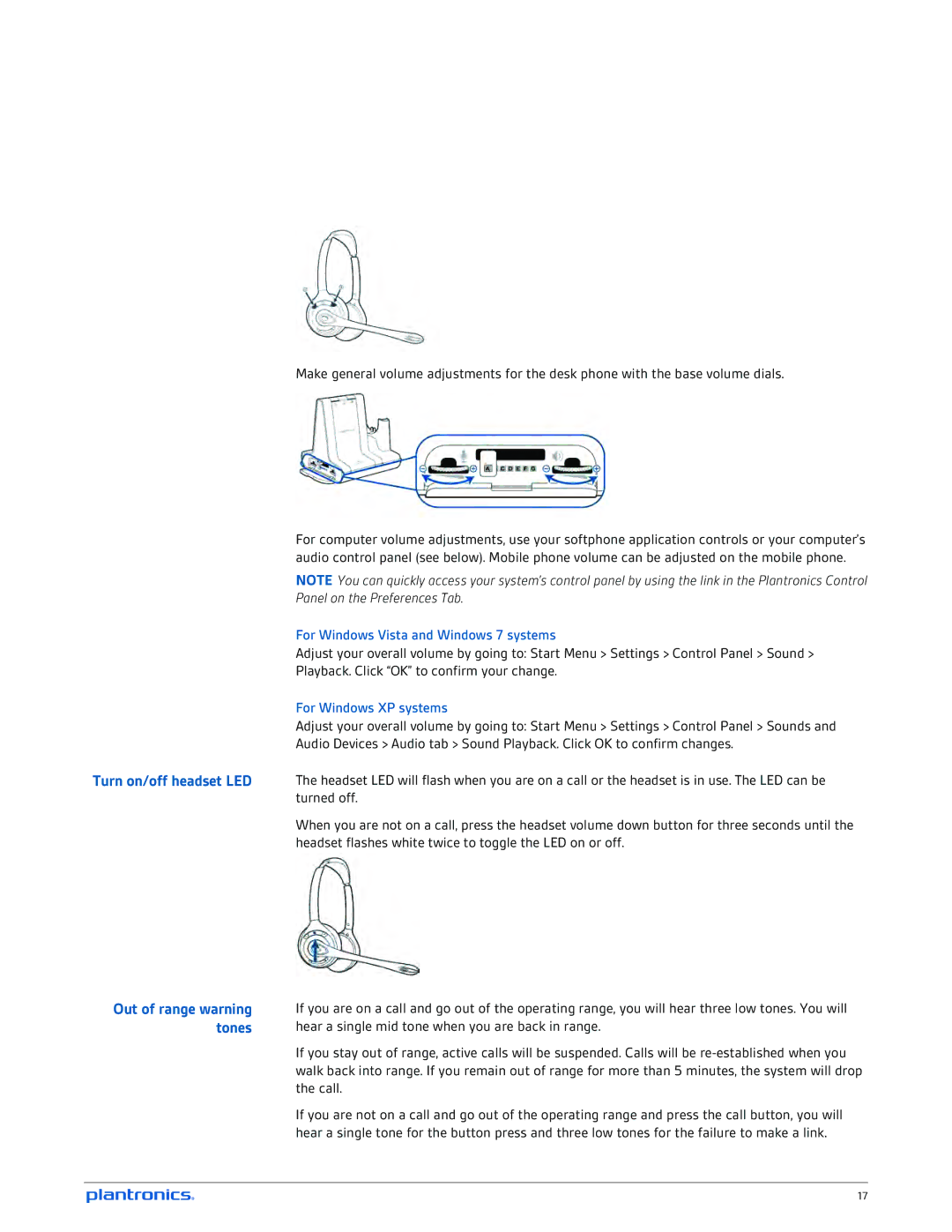 Plantronics W720A-M, W710A-M manual Tones, For Windows Vista and Windows 7 systems, For Windows XP systems, Call 