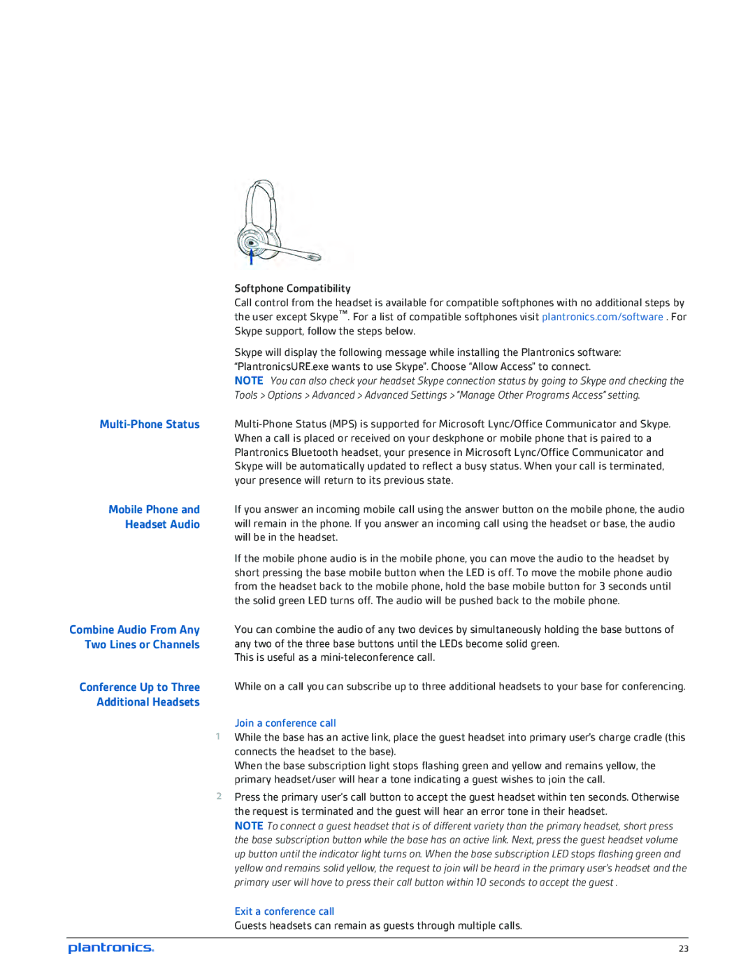 Plantronics W710-M, W720-M Additional Headsets, Softphone Compatibility, Join a conference call, Exit a conference call 