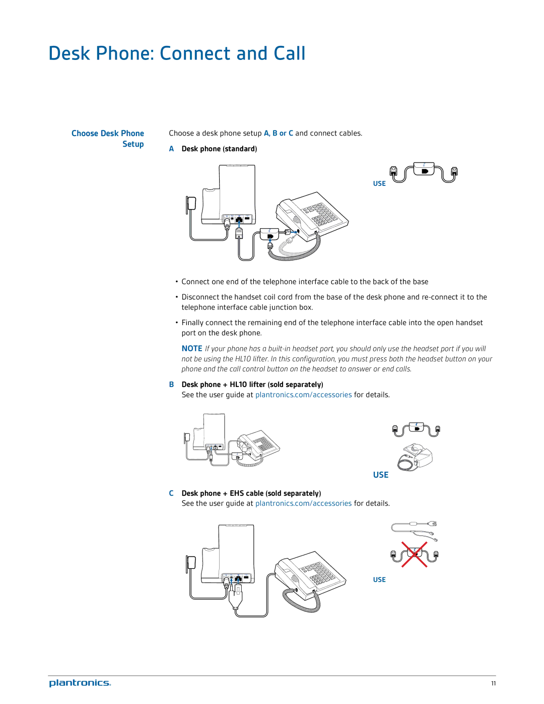 Plantronics W730 manual Desk Phone Connect and Call, Setup, Choose Desk Phone, Desk phone standard 