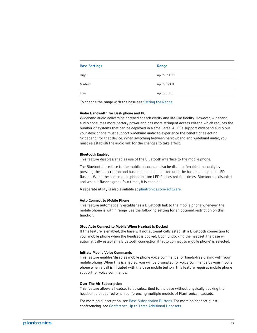 Plantronics W730 manual Audio Bandwidth for Desk phone and PC, Bluetooth Enabled, Auto Connect to Mobile Phone 