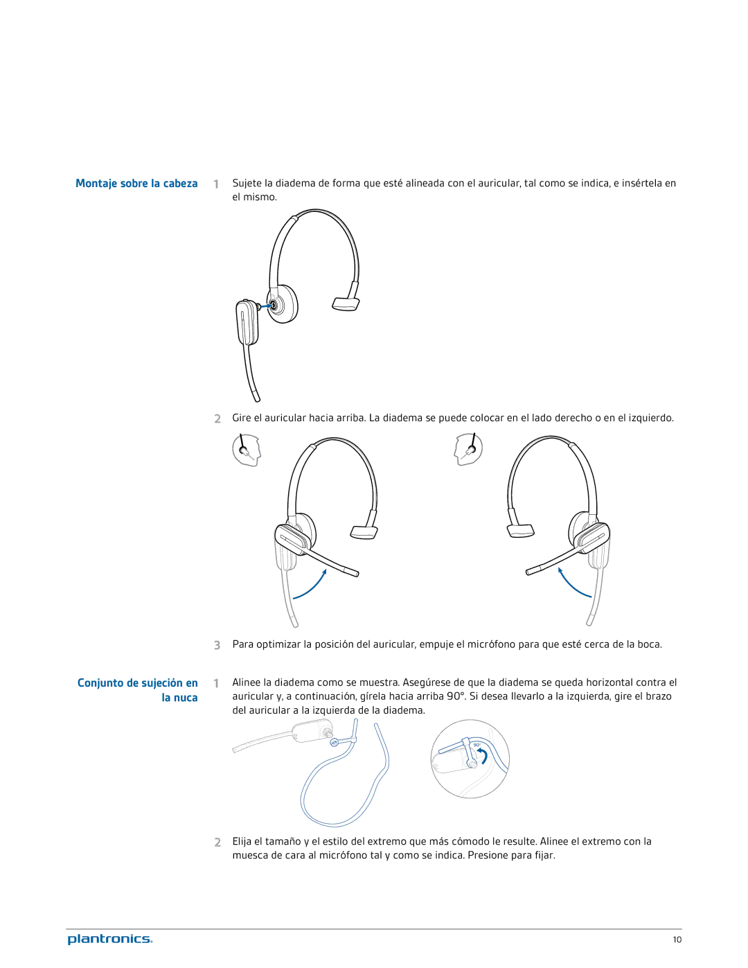 Plantronics W740A-M manual La nuca, Conjunto de sujeción en 