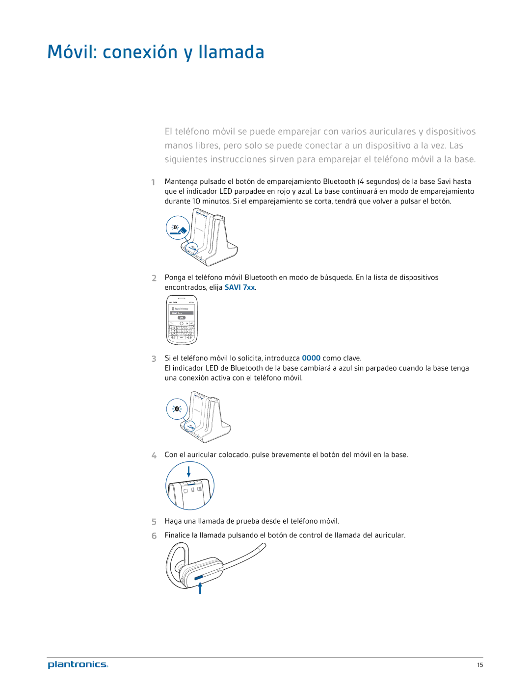 Plantronics W740A-M manual Móvil conexión y llamada 