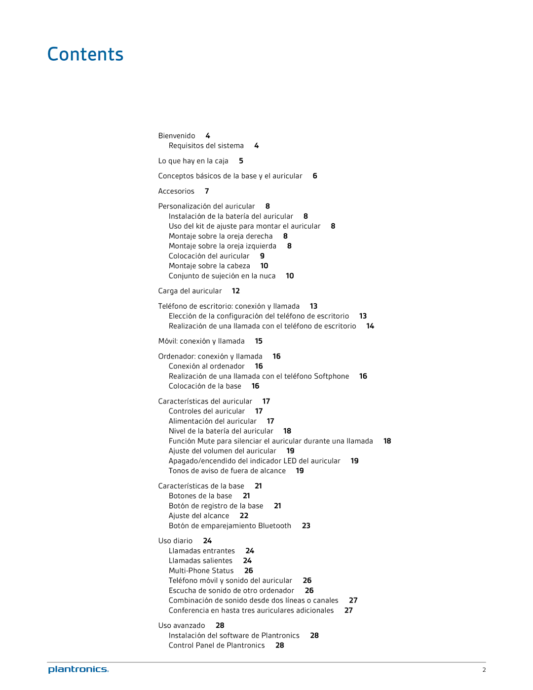 Plantronics W740A-M manual Contents 