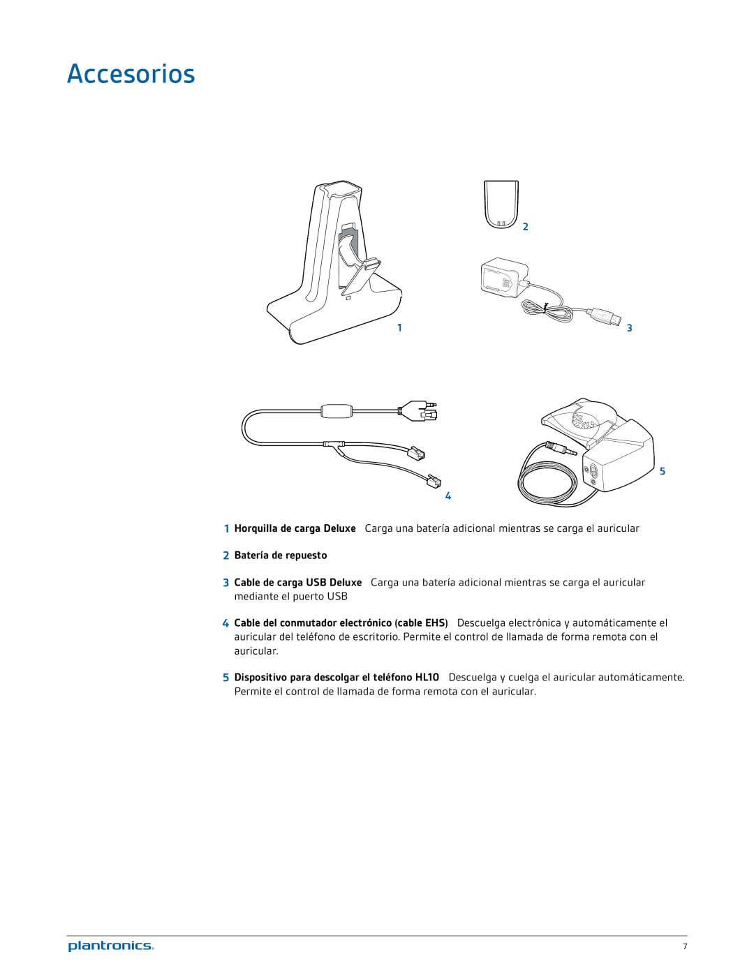 Plantronics W740A-M manual Accesorios, Batería de repuesto 