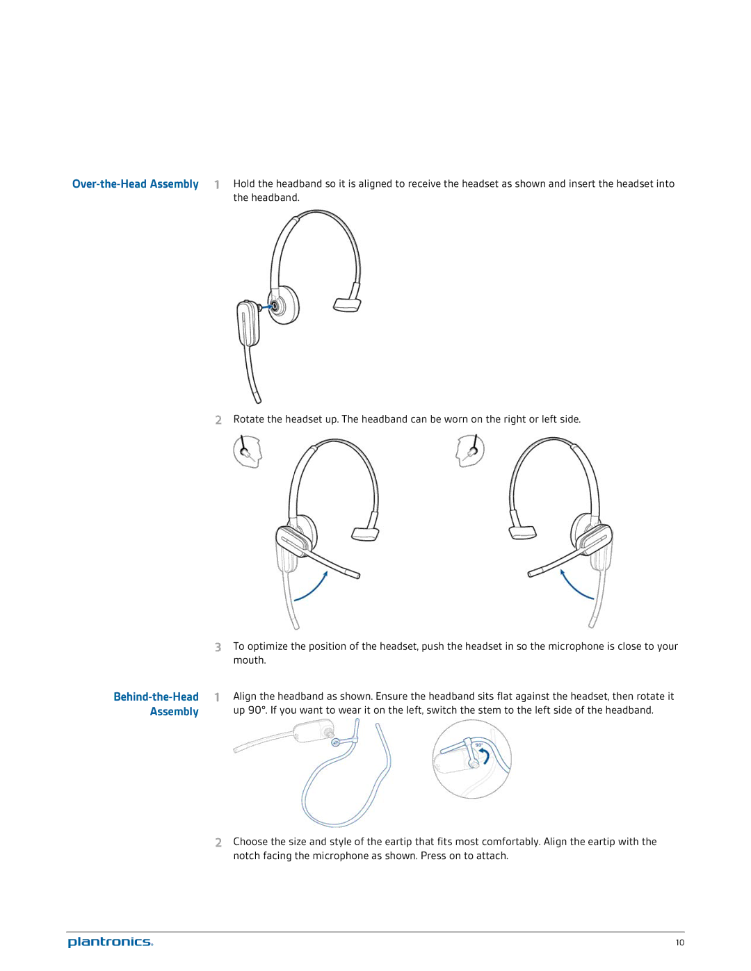 Plantronics W745 manual Mouth, Behind-the-Head 