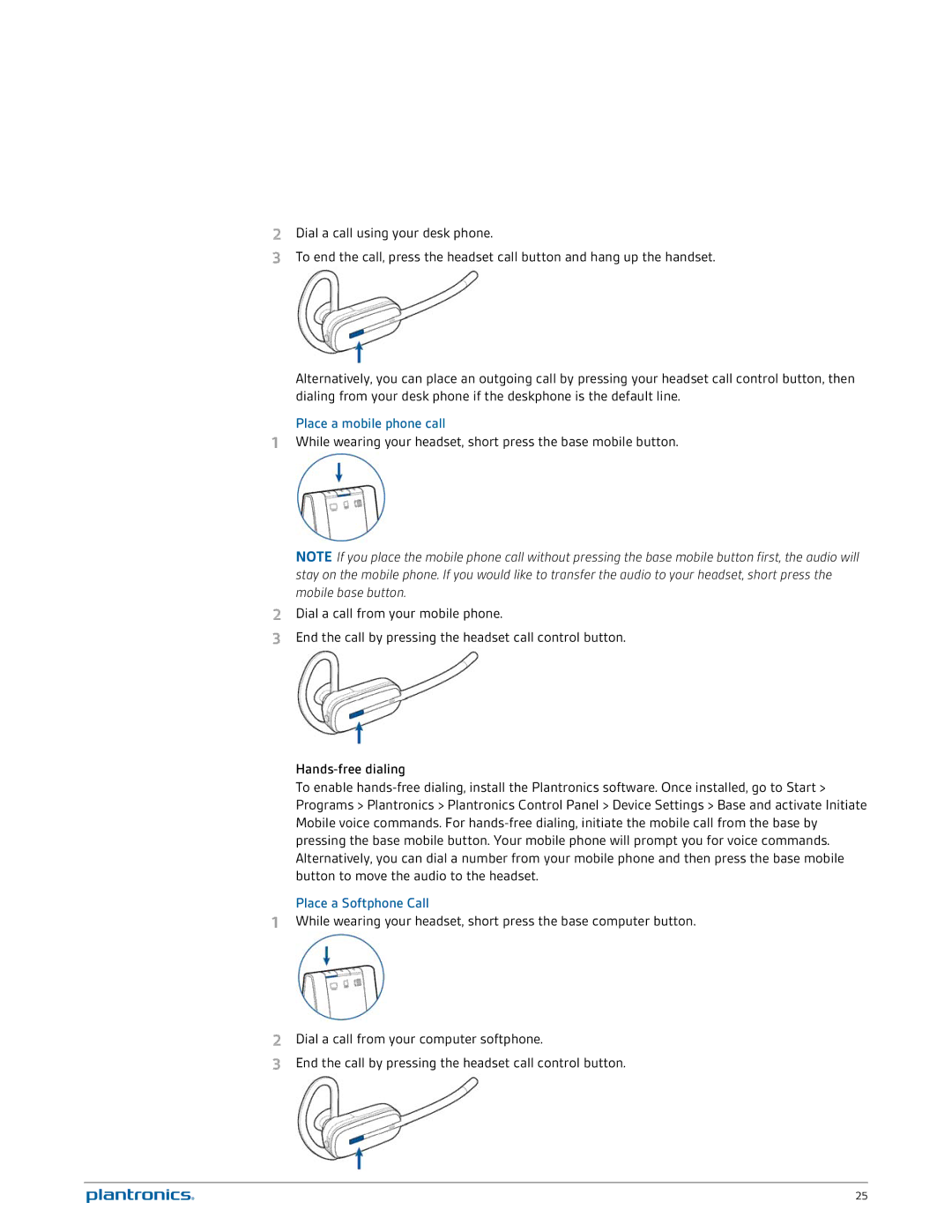 Plantronics W745 manual Place a mobile phone call, Place a Softphone Call 