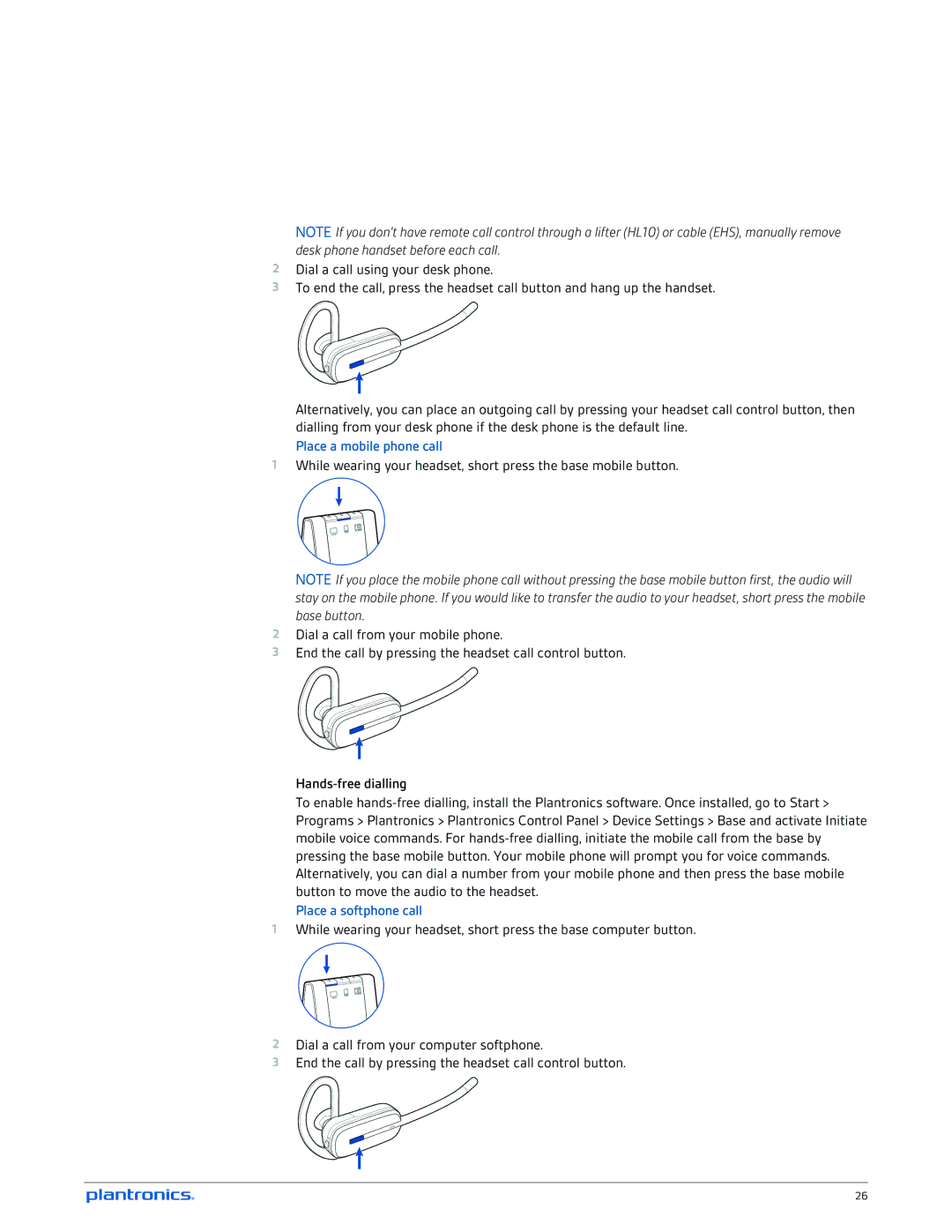 Plantronics W745A-M manual Place a mobile phone call, Place a softphone call 