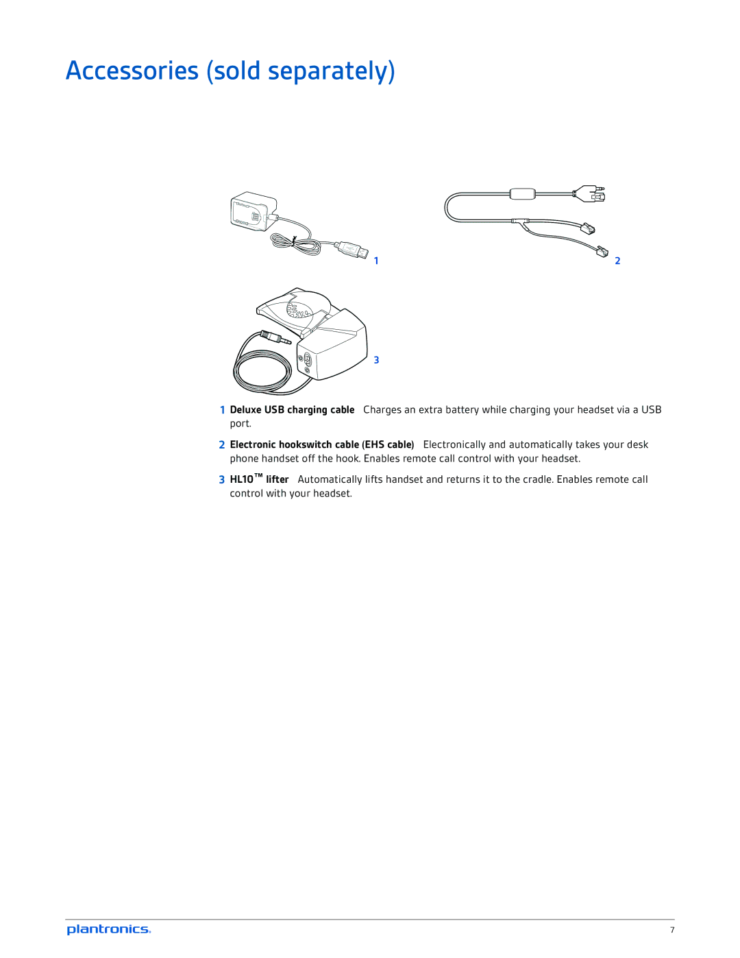 Plantronics W745A-M manual Accessories sold separately 