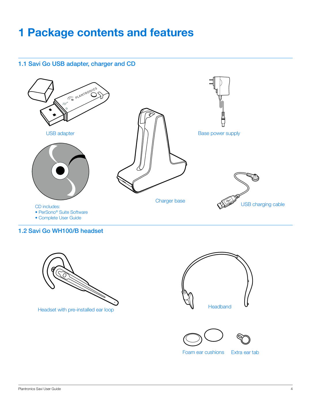 Plantronics WG100/B manual Package contents and features 