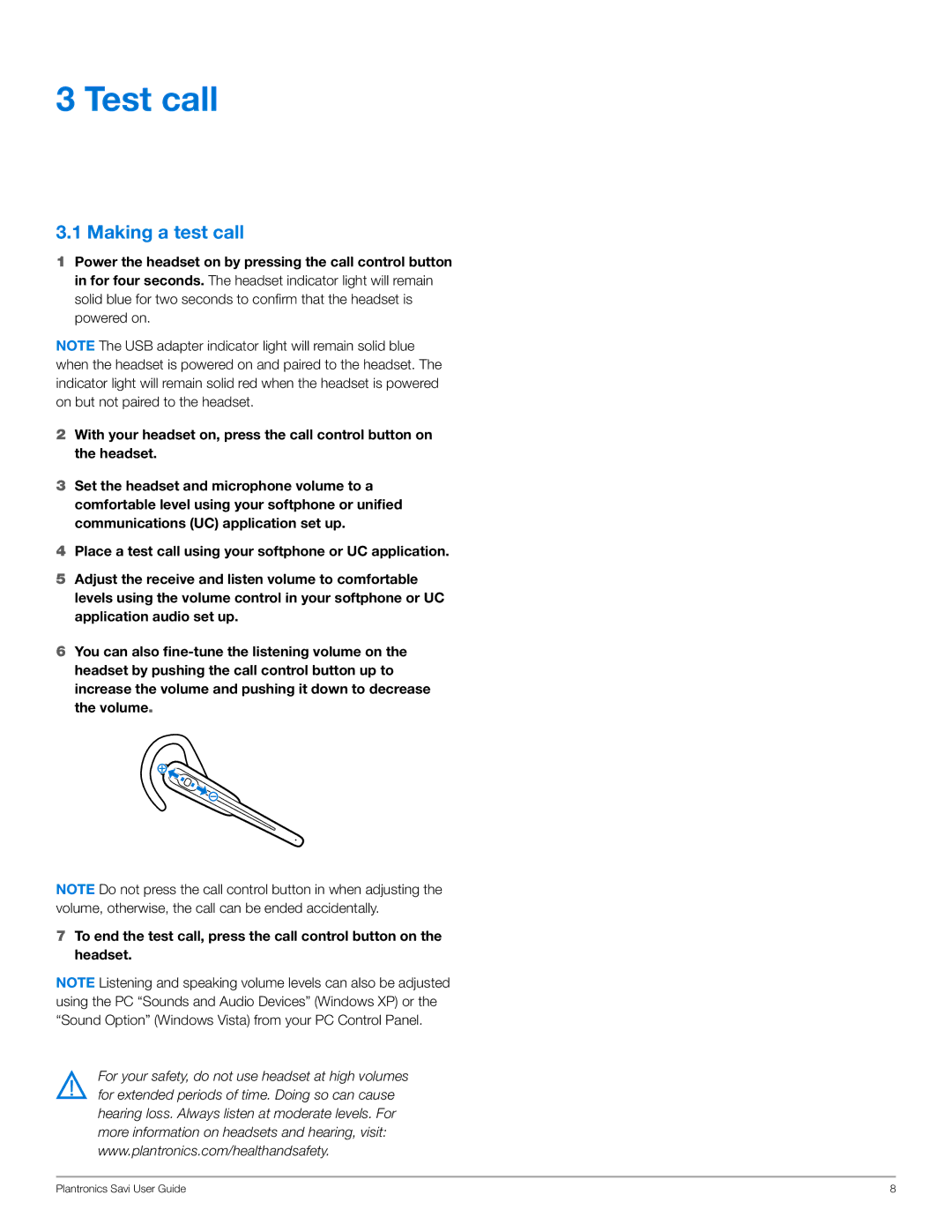 Plantronics WG100/B manual Test call, Making a test call 