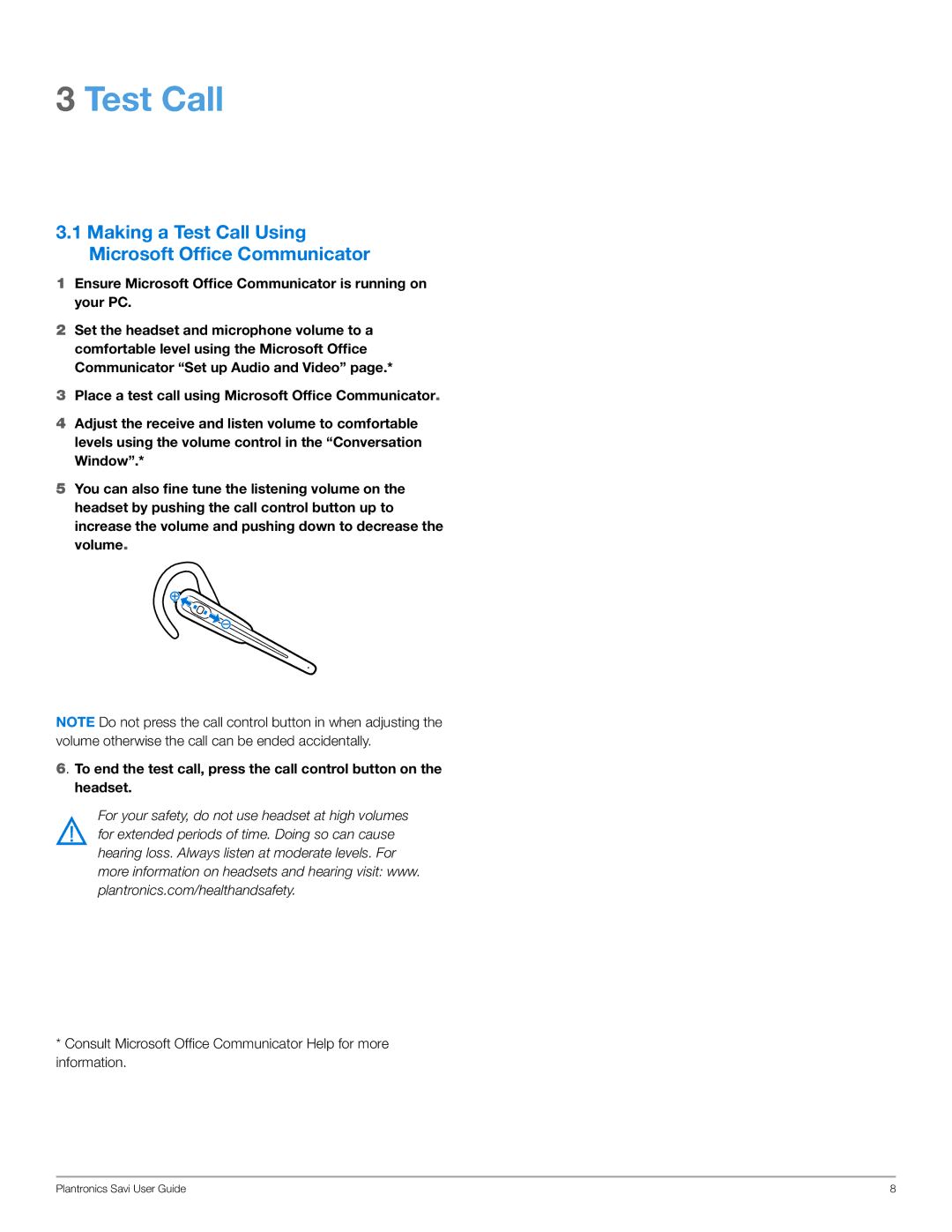 Plantronics WG101/B manual Making a Test Call Using Microsoft Office Communicator 