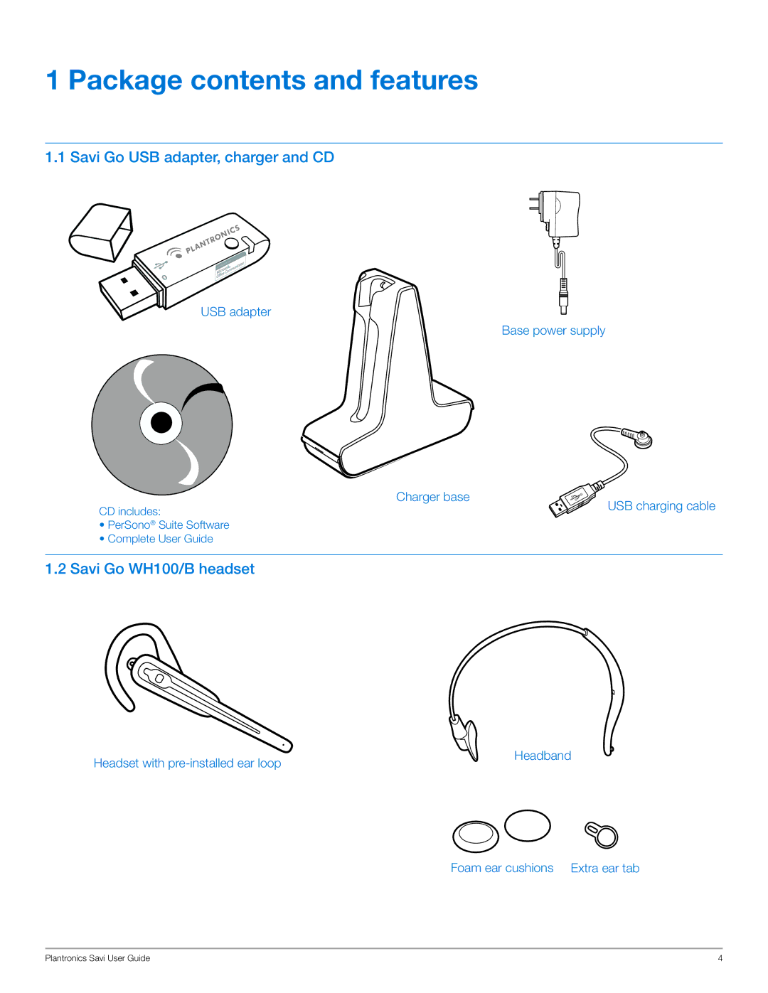 Plantronics WG101/B manual Package contents and features 