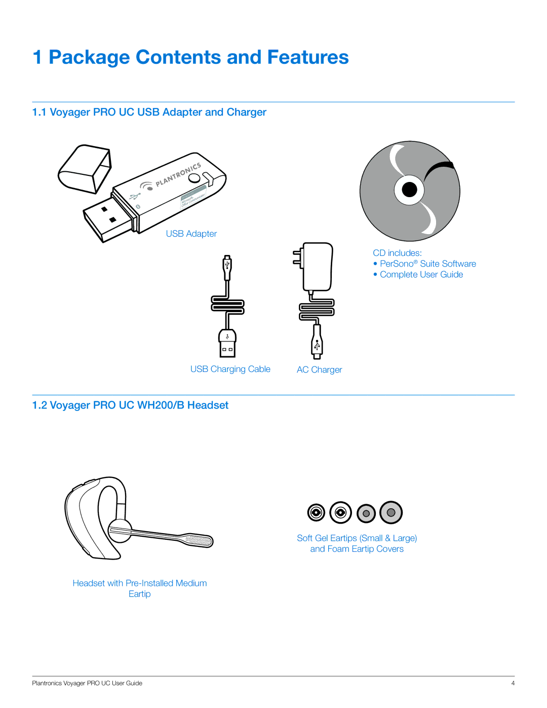 Plantronics WG201/B manual Package Contents and Features 