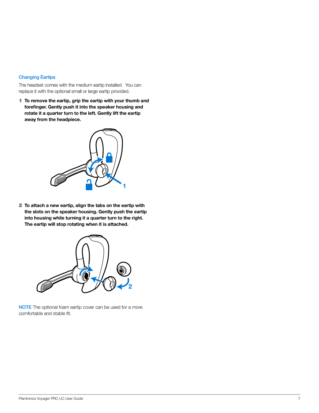 Plantronics WG201/B manual Changing Eartips 