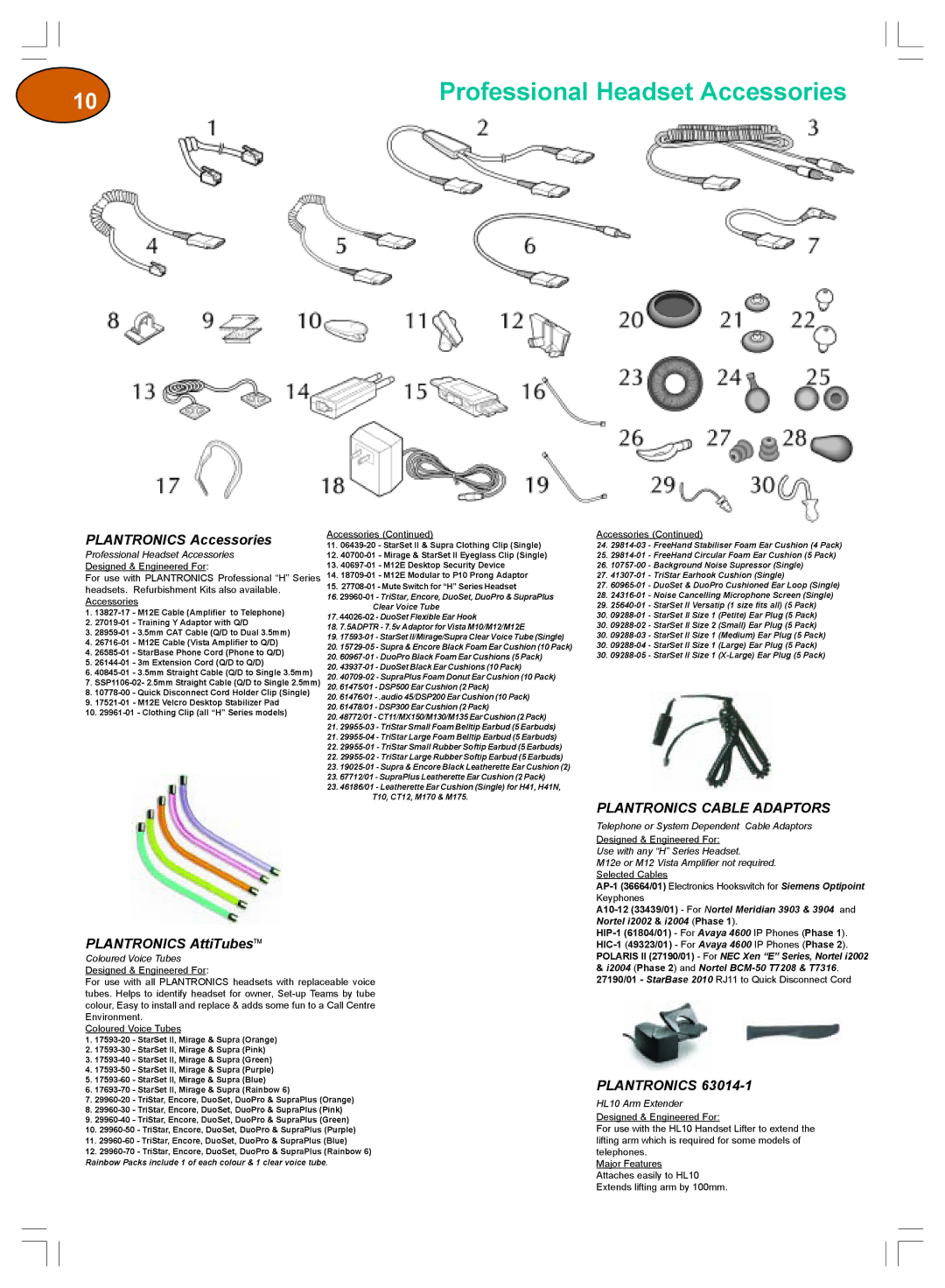 Plantronics Winter 2006 warranty Professional Headset Accessories, Plantronics Accessories, Plantronics Cable Adaptors 