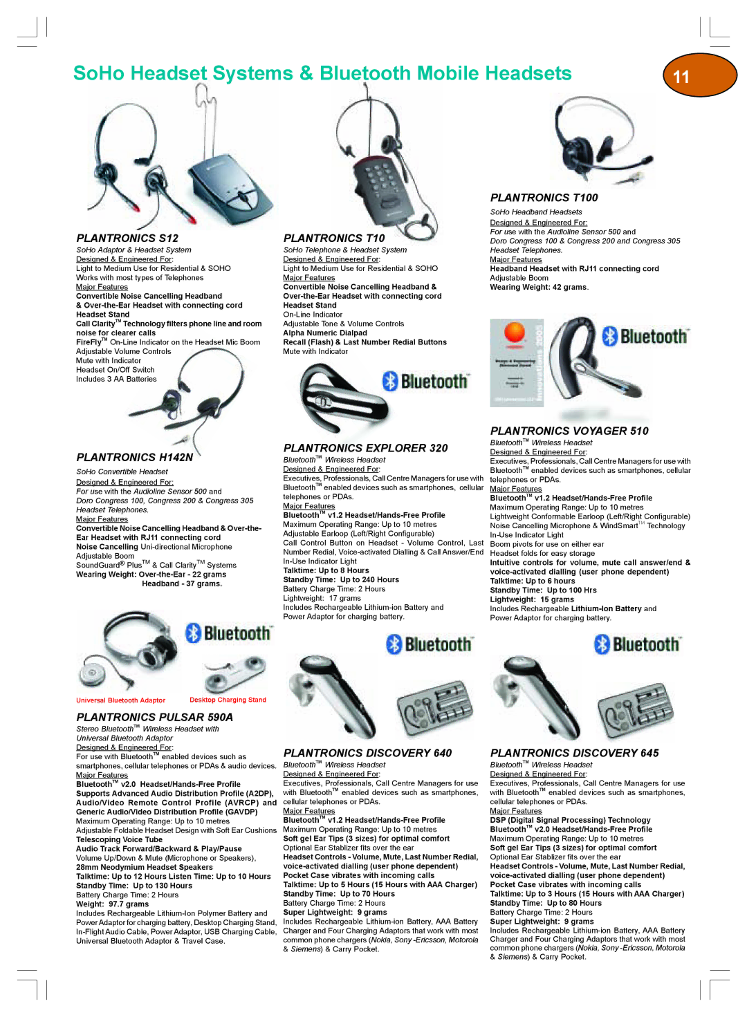 Plantronics Winter 2006 warranty SoHo Headset Systems & Bluetooth Mobile Headsets 